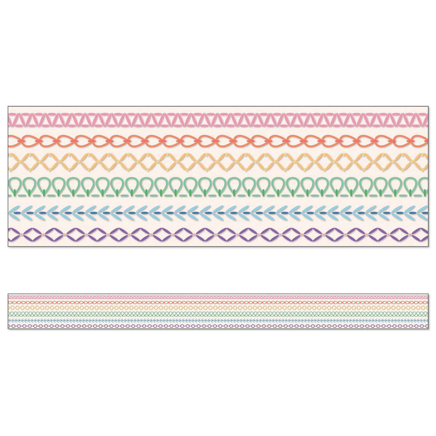 Carson Dellosa Education Straight Borders, 3in x 36in, Crafty and Cool Rainbow Stitched, 36 Feet Per Pack, Set Of 6 Packs - Image 3