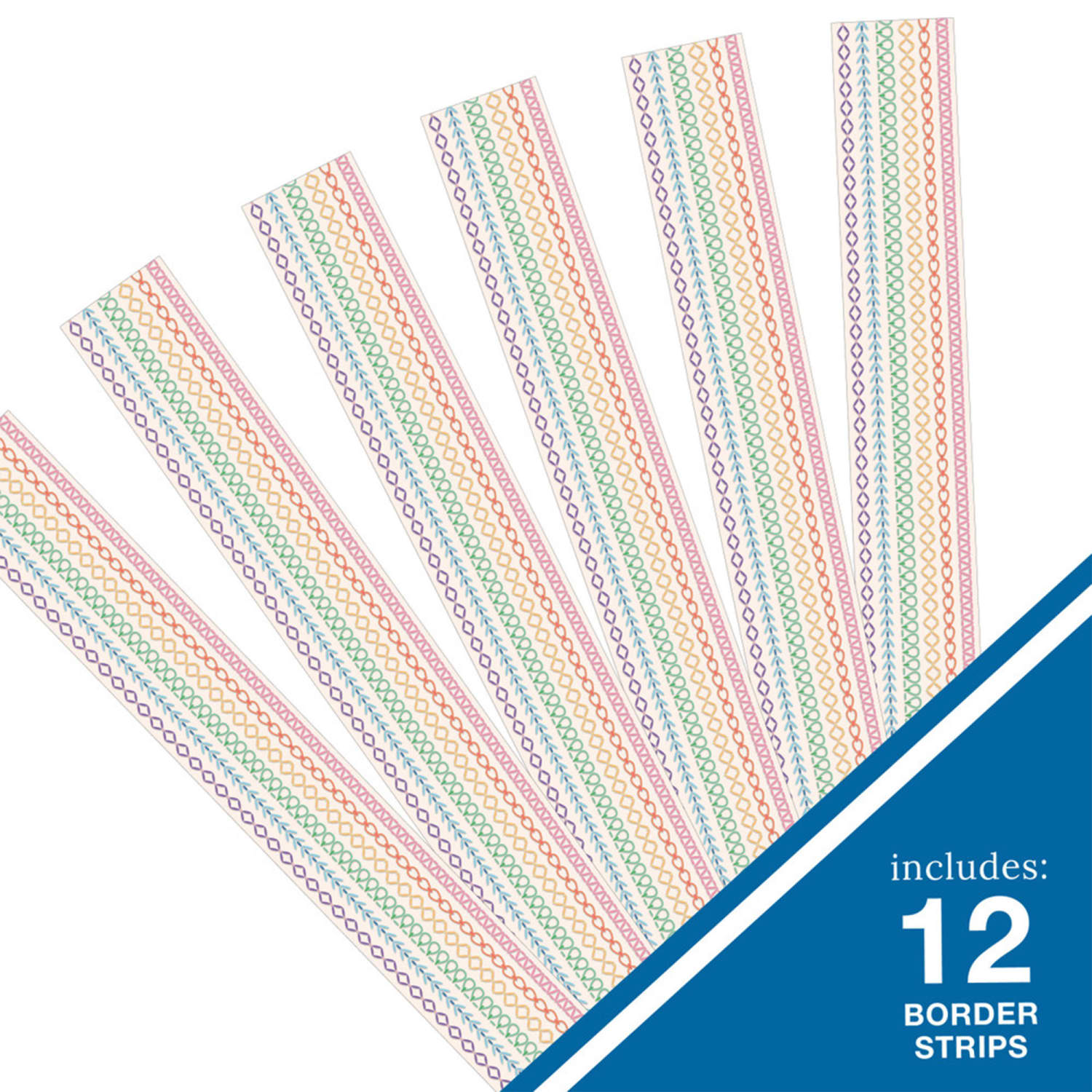 Carson Dellosa Education Straight Borders, 3in x 36in, Crafty and Cool Rainbow Stitched, 36 Feet Per Pack, Set Of 6 Packs - Image 5