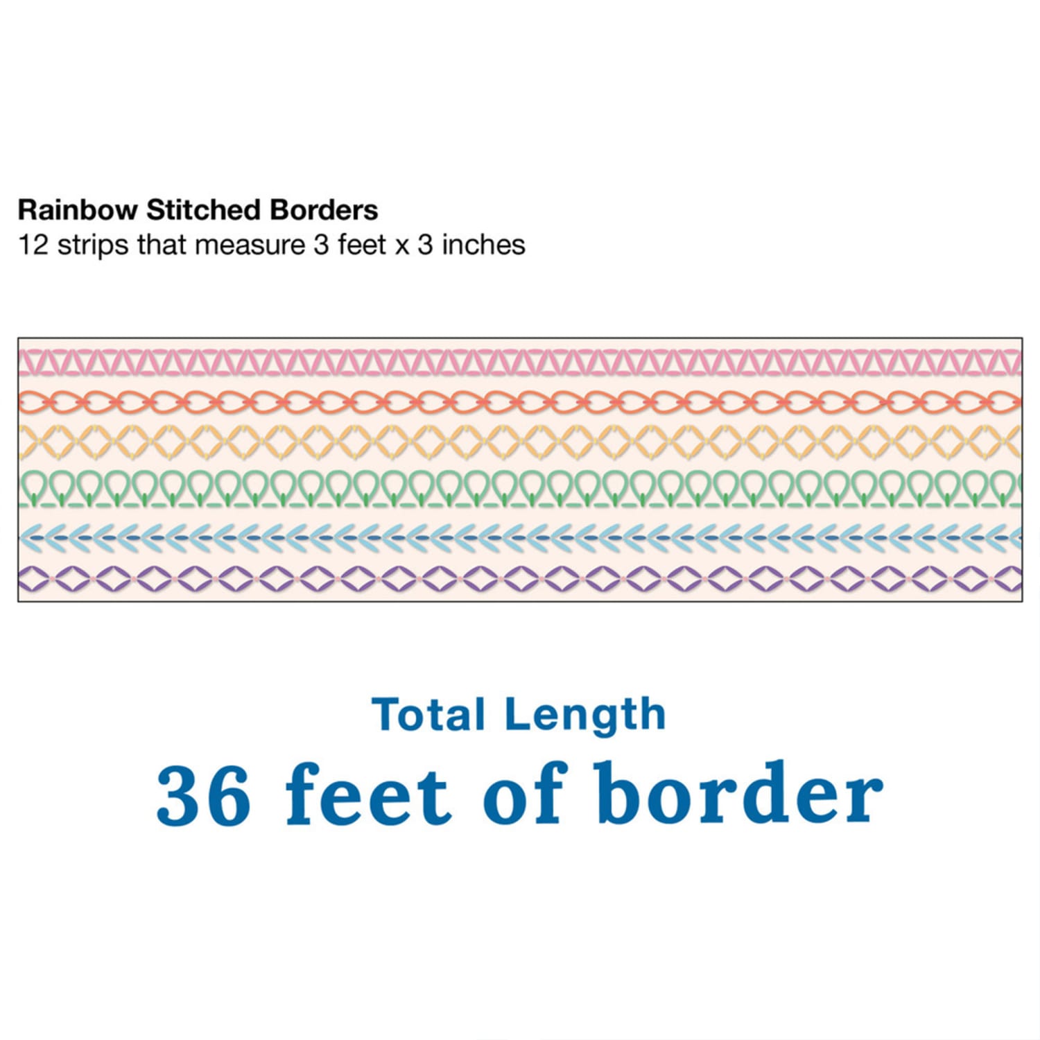 Carson Dellosa Education Straight Borders, 3in x 36in, Crafty and Cool Rainbow Stitched, 36 Feet Per Pack, Set Of 6 Packs - Image 6