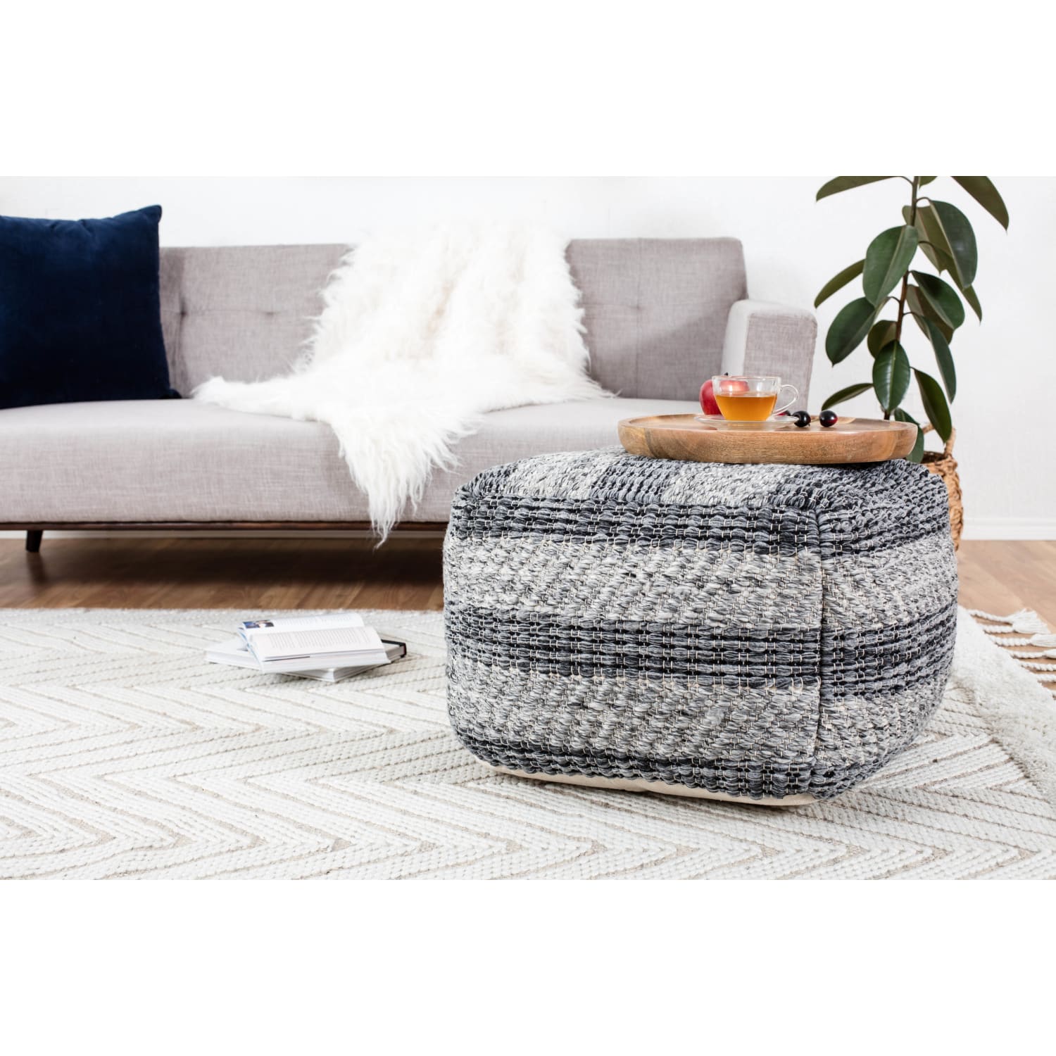 Anji Mountain I Got Stripes Pouf Ottoman, Gray - Image 4