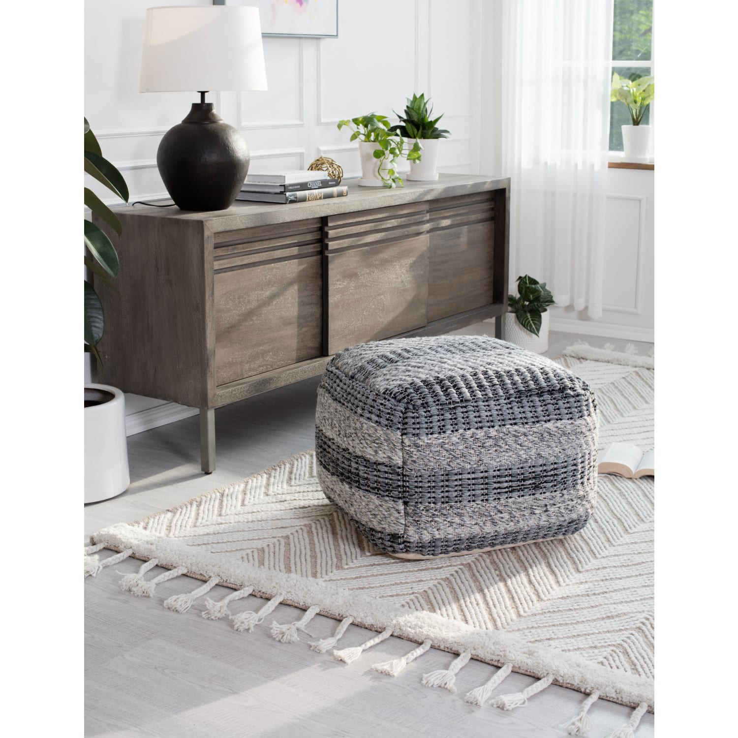 Anji Mountain I Got Stripes Pouf Ottoman Gray PopularChairscom
