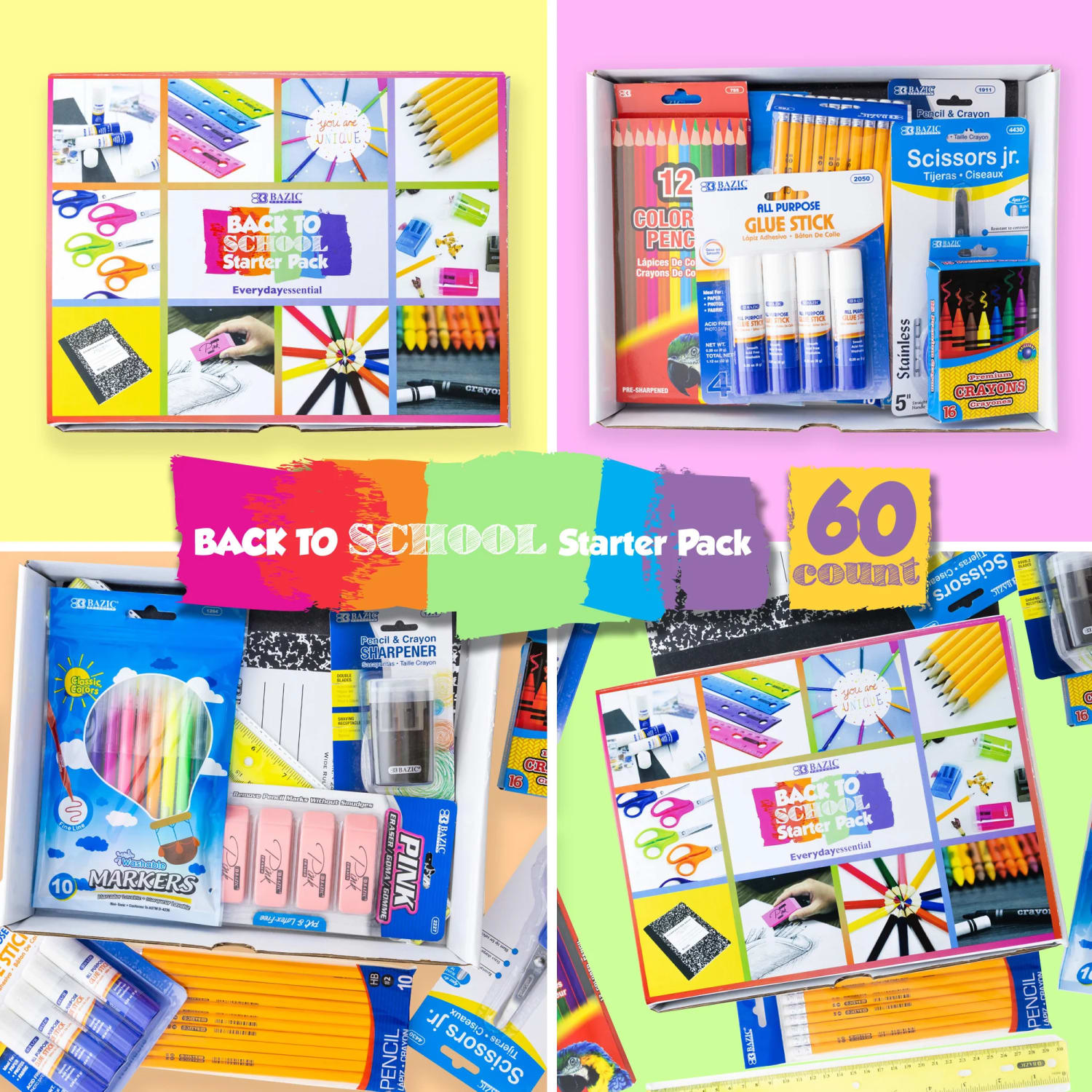BAZIC Products Back To School Starter Pack, Set Of 60 Pieces - Image 3