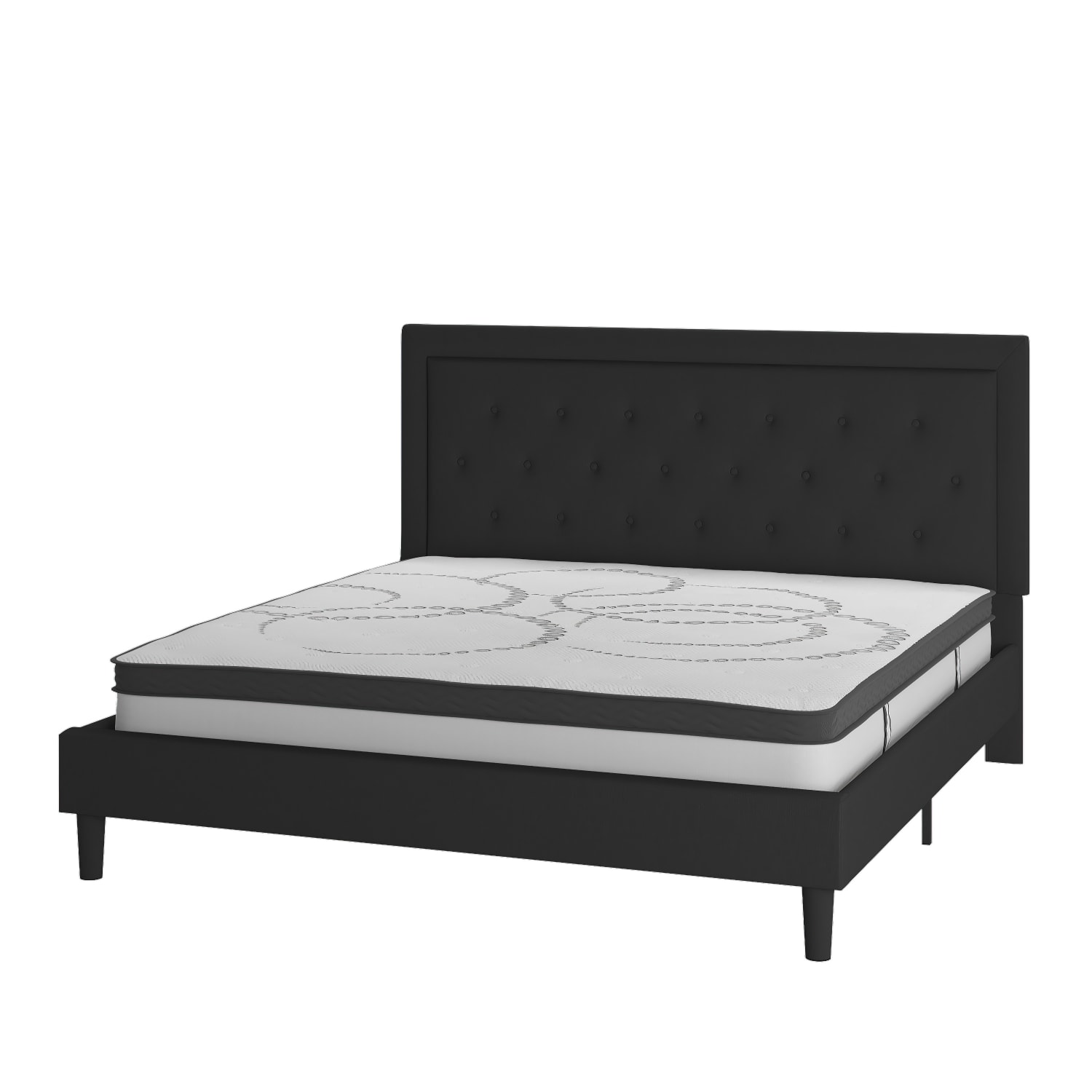 Flash Furniture Roxbury Tufted Upholstered Platform Bed with 10in CertiPUR-US Certified Foam and Pocket Spring Mattress, King, 50-3/4inH x 81inW x 85-1/4inL, Black - Image 3