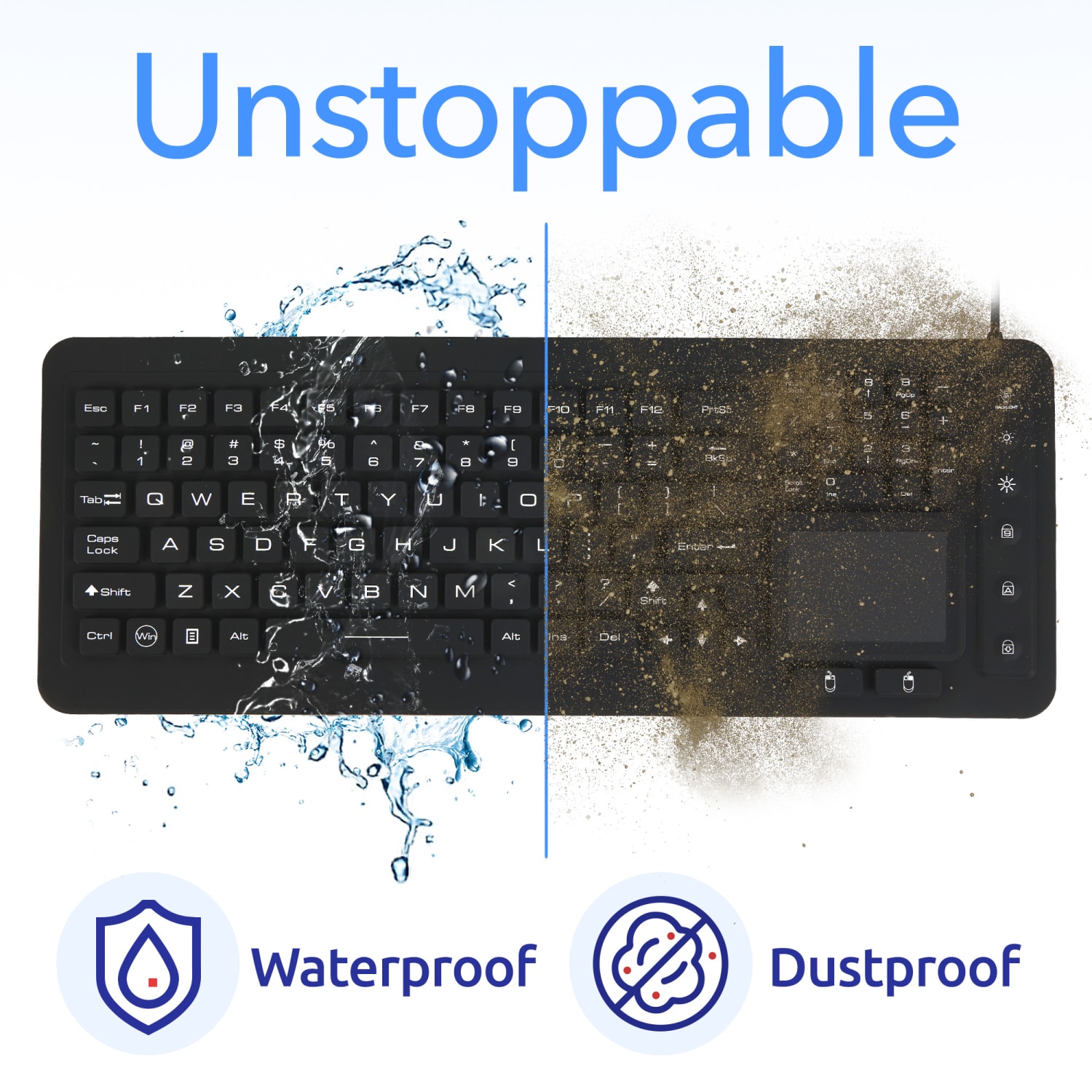 Delton M70 Medical Grade Airtight Waterproof USB Backlit Computer Keyboard And Touchpad, Black - Image 3