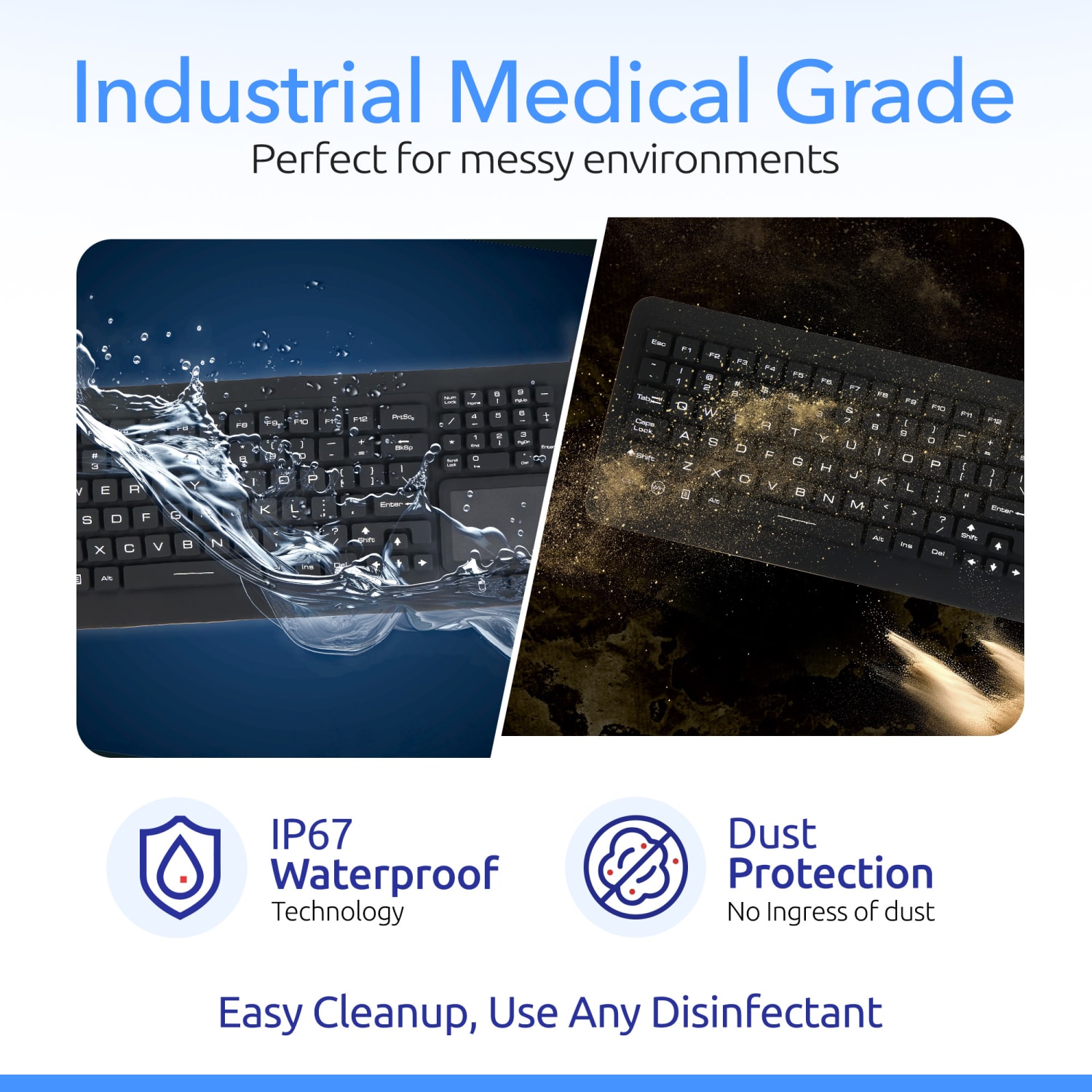 Delton M70 Medical Grade Airtight Waterproof USB Backlit Computer Keyboard And Touchpad, Black - Image 5