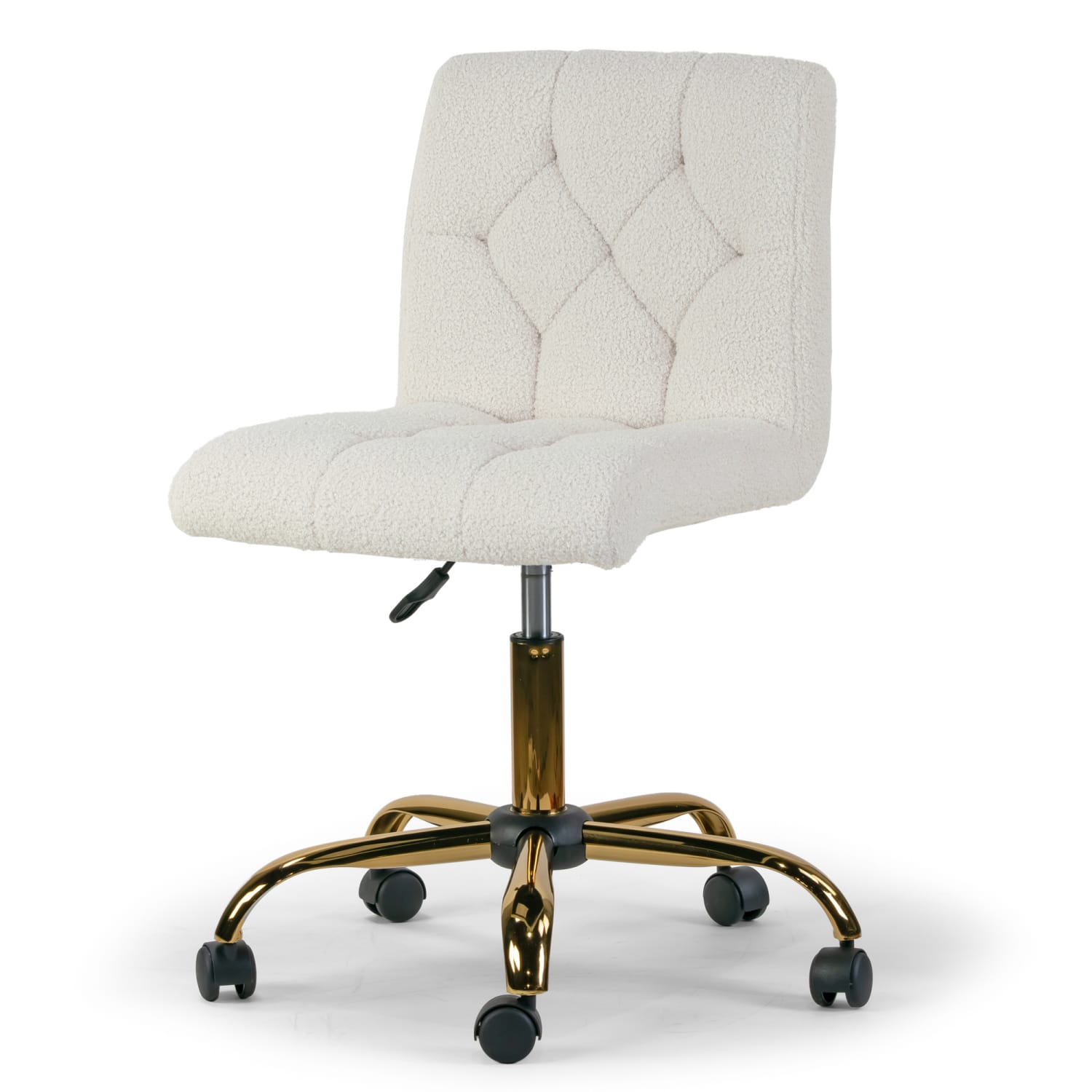 Glamour Home Aman Ergonomic Boucle Upholstered Mid-Back Adjustable Height Swivel Office Task Chair, Cream