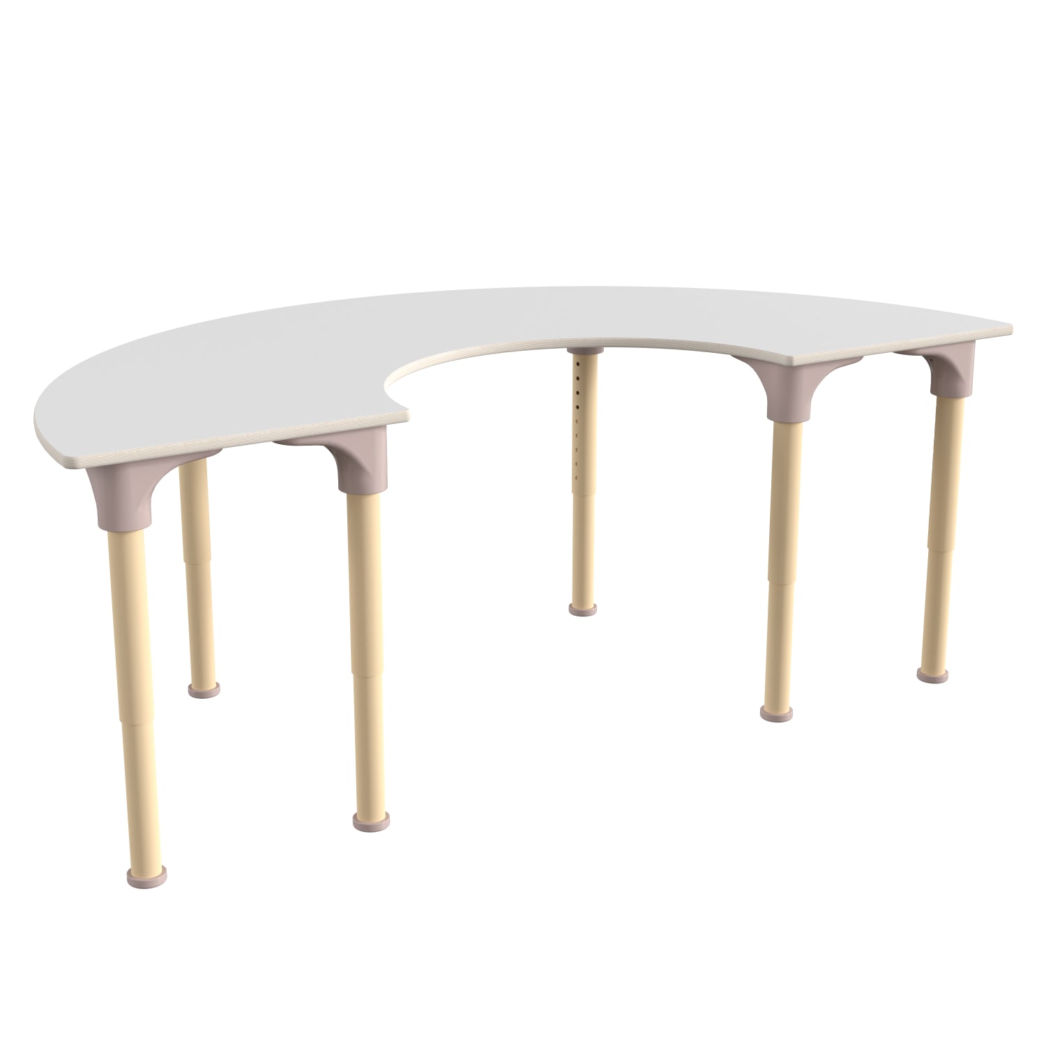 Flash Furniture Bright Beginnings Commercial Wooden Half Circle Adjustable Height Classroom Activity Table, 23inH x 29-1/2inW x 59inD, Beech/White - Image 3