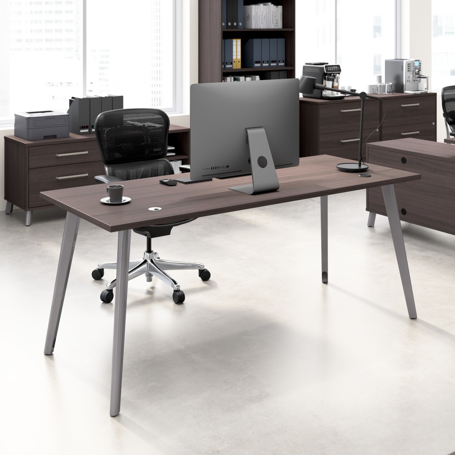 WorkPro Motiva 72inW Modern Office Desk With Metal Legs, Storm Gray, Standard Delivery