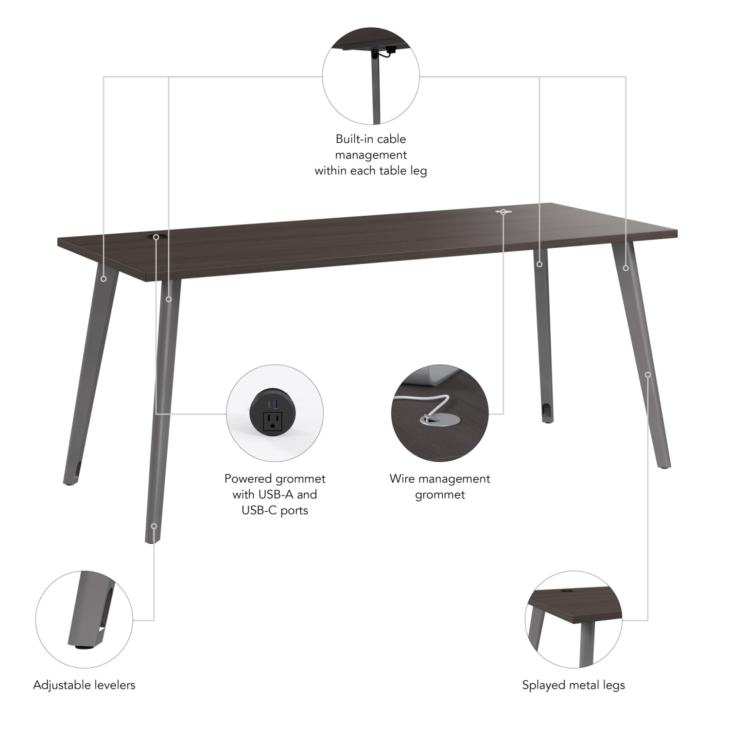 WorkPro Motiva 72inW Modern Office Desk With Metal Legs, Storm Gray, Standard Delivery - Image 4
