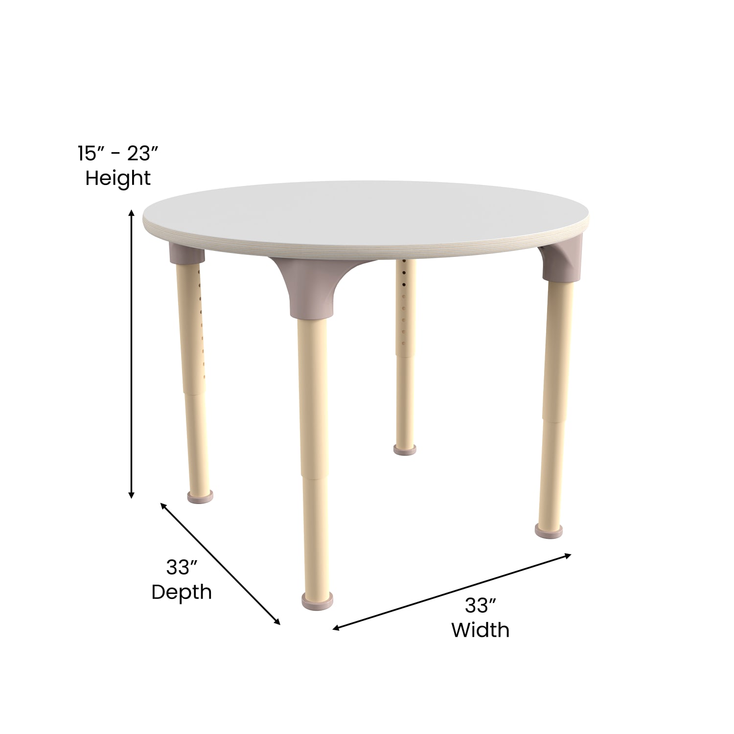 Flash Furniture Bright Beginnings Round Commercial Wooden Adjustable Height Classroom Activity Table, 23inH x 33inW x 33inD, Beech/White - Image 6