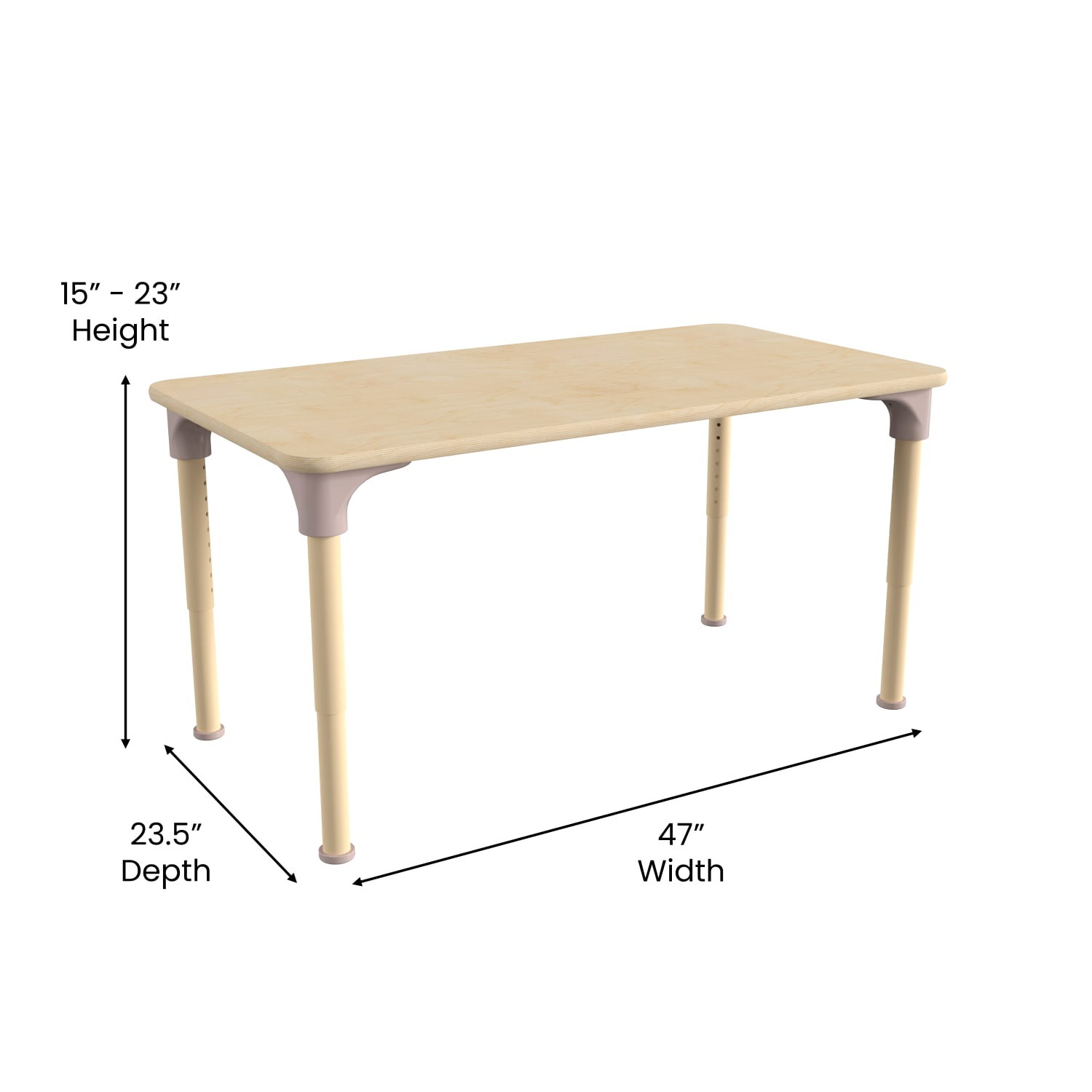 Flash Furniture Bright Beginnings Commercial Grade Wooden Rectangle Adjustable Height Classroom Activity Table, 23inH x 23-1/2inW x 47inD, Beech - Image 6
