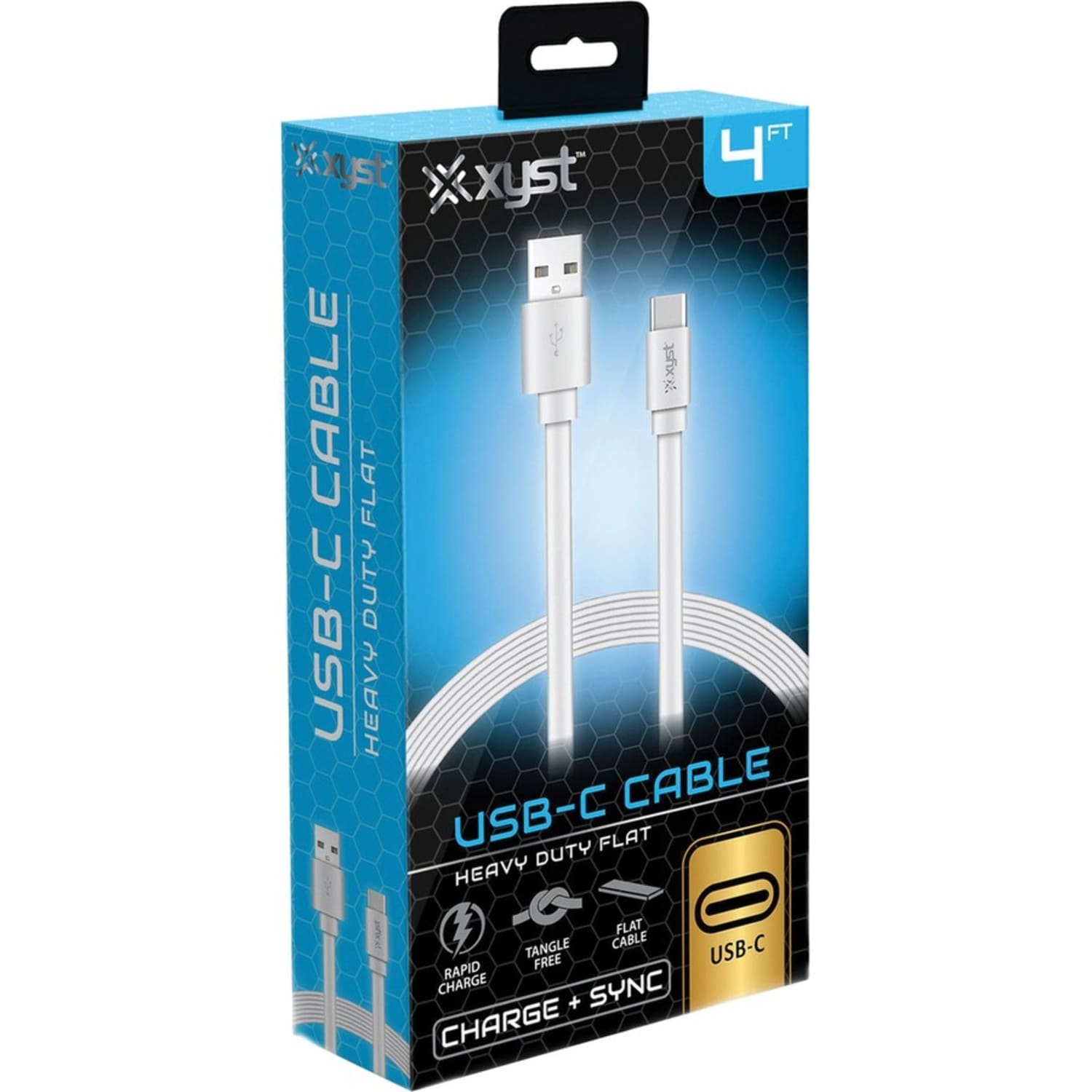 XYST Charge and Sync USB to USB-C Flat Cable, 4 Ft. (White) - 4 ft USB/USB-C Data Transfer Cable - First End: 1x USB 2.0 Type  - XYSTC4604F - Image 6