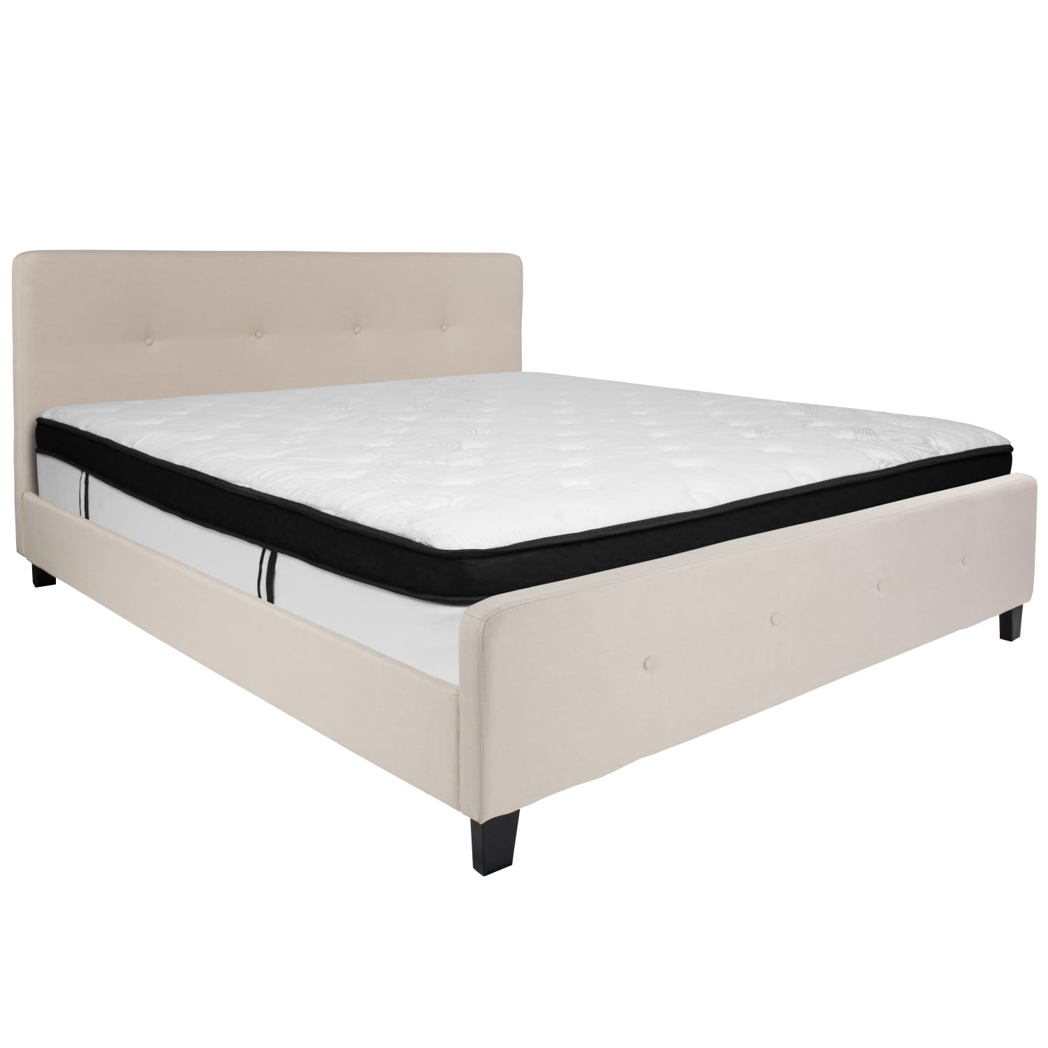 Flash Furniture Tribeca Button Tufted Upholstered Platform Bed with Memory Foam Pocket Spring Mattress, King, 40inH x 78-1/4inW x 85-1/4inL, Beige - Image 3