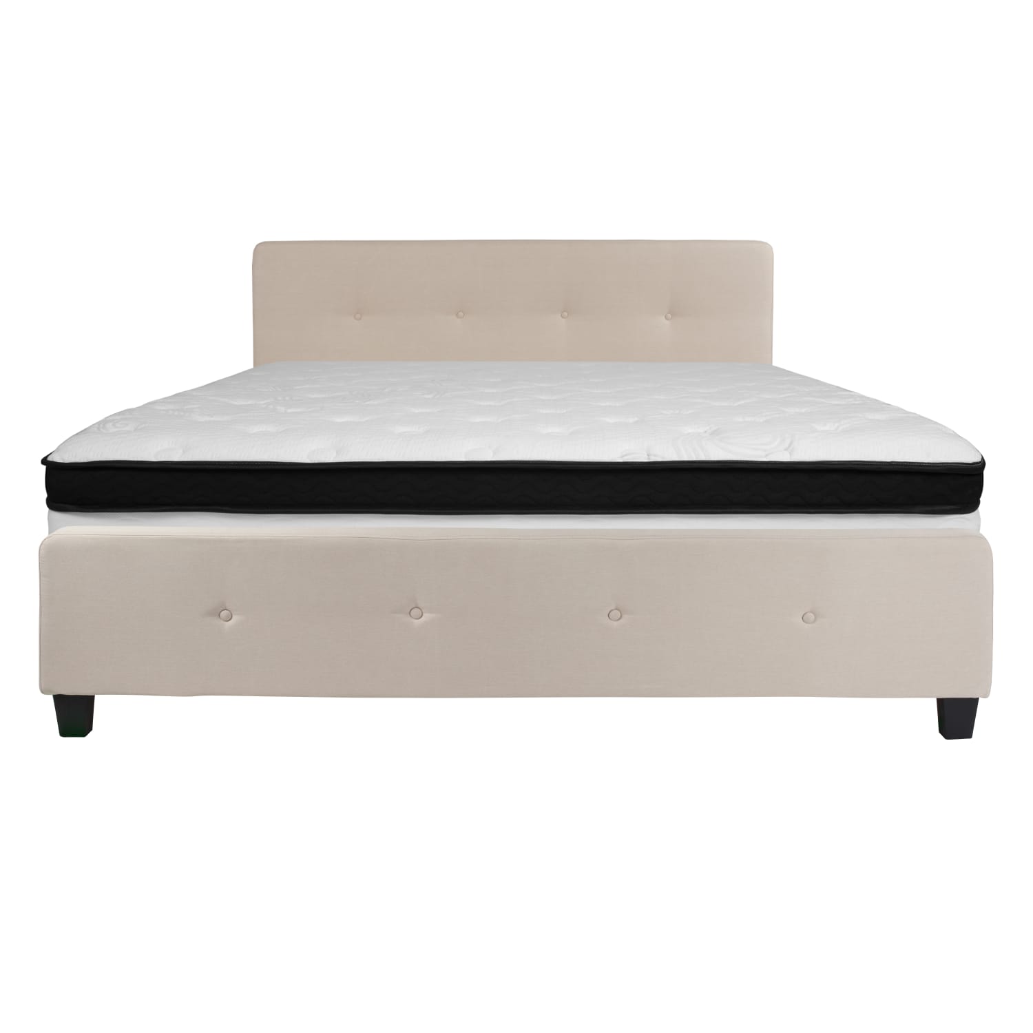 Flash Furniture Tribeca Button Tufted Upholstered Platform Bed with Memory Foam Pocket Spring Mattress, King, 40inH x 78-1/4inW x 85-1/4inL, Beige - Image 6