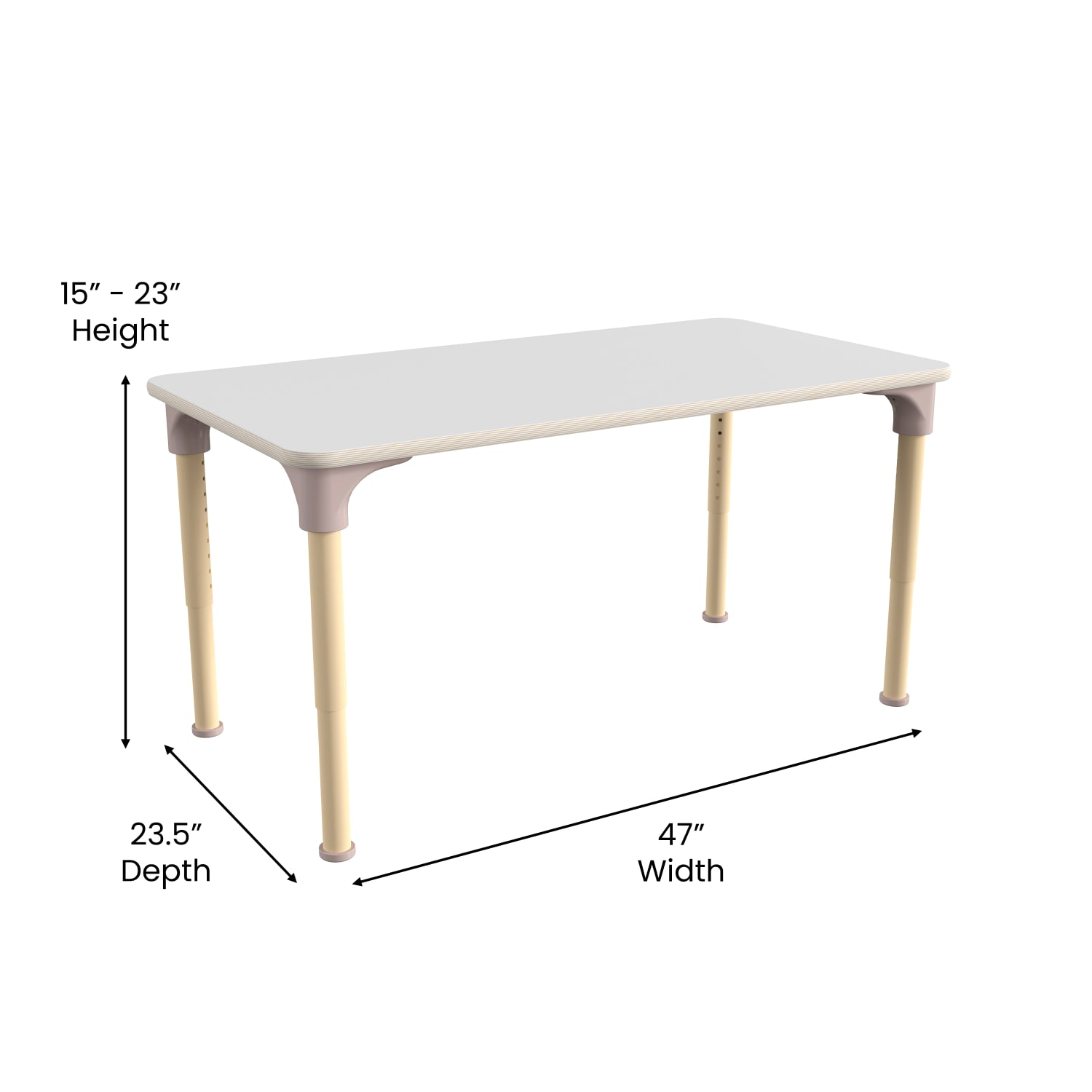 Flash Furniture Bright Beginnings Commercial Wooden Rectangle Adjustable Height Classroom Activity Table, 23inH x 23-1/2inW x 47inD, Beech/White - Image 6