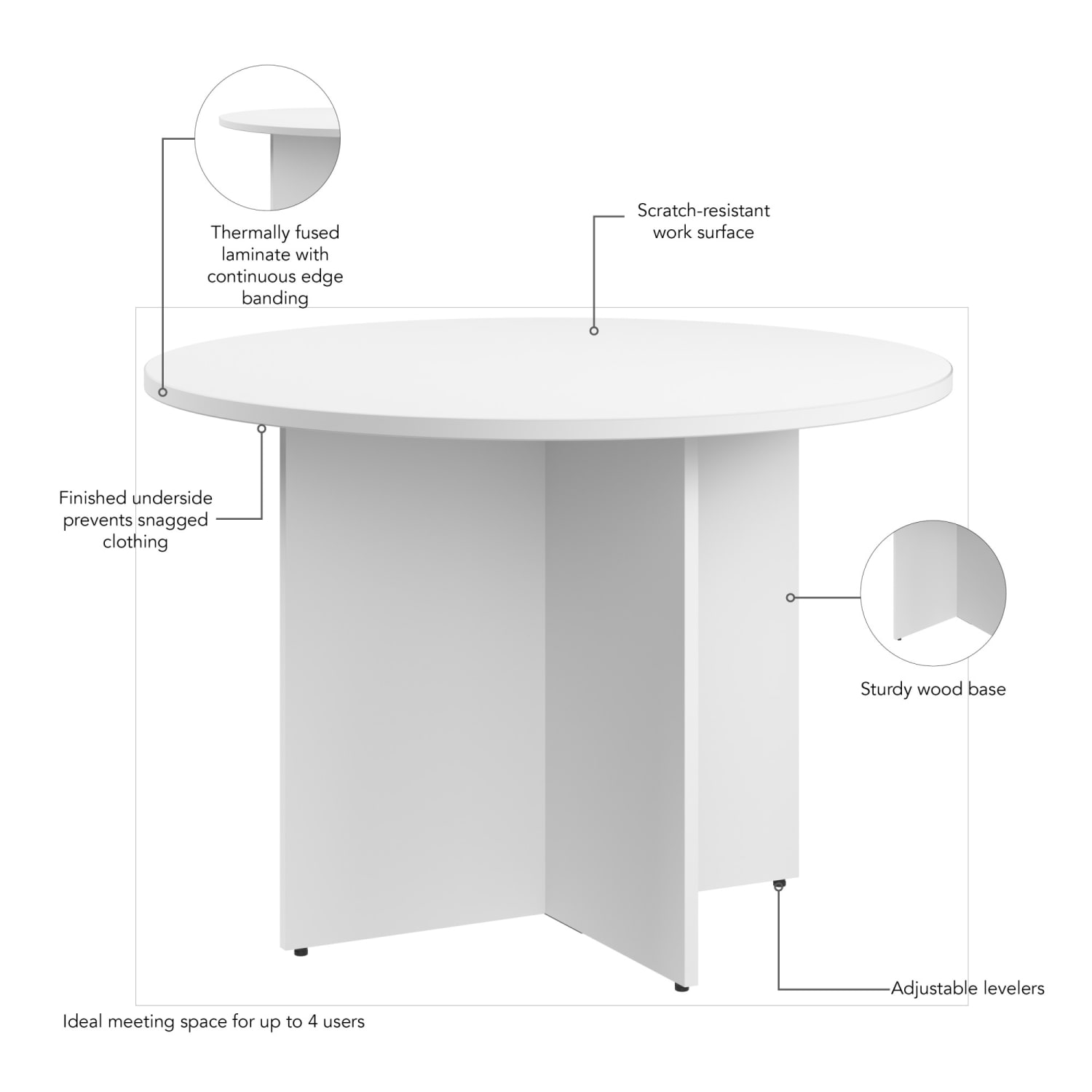Bush Business Furniture 42-inch Round Conference Table with Wood Base, White, Standard Delivery - Image 6