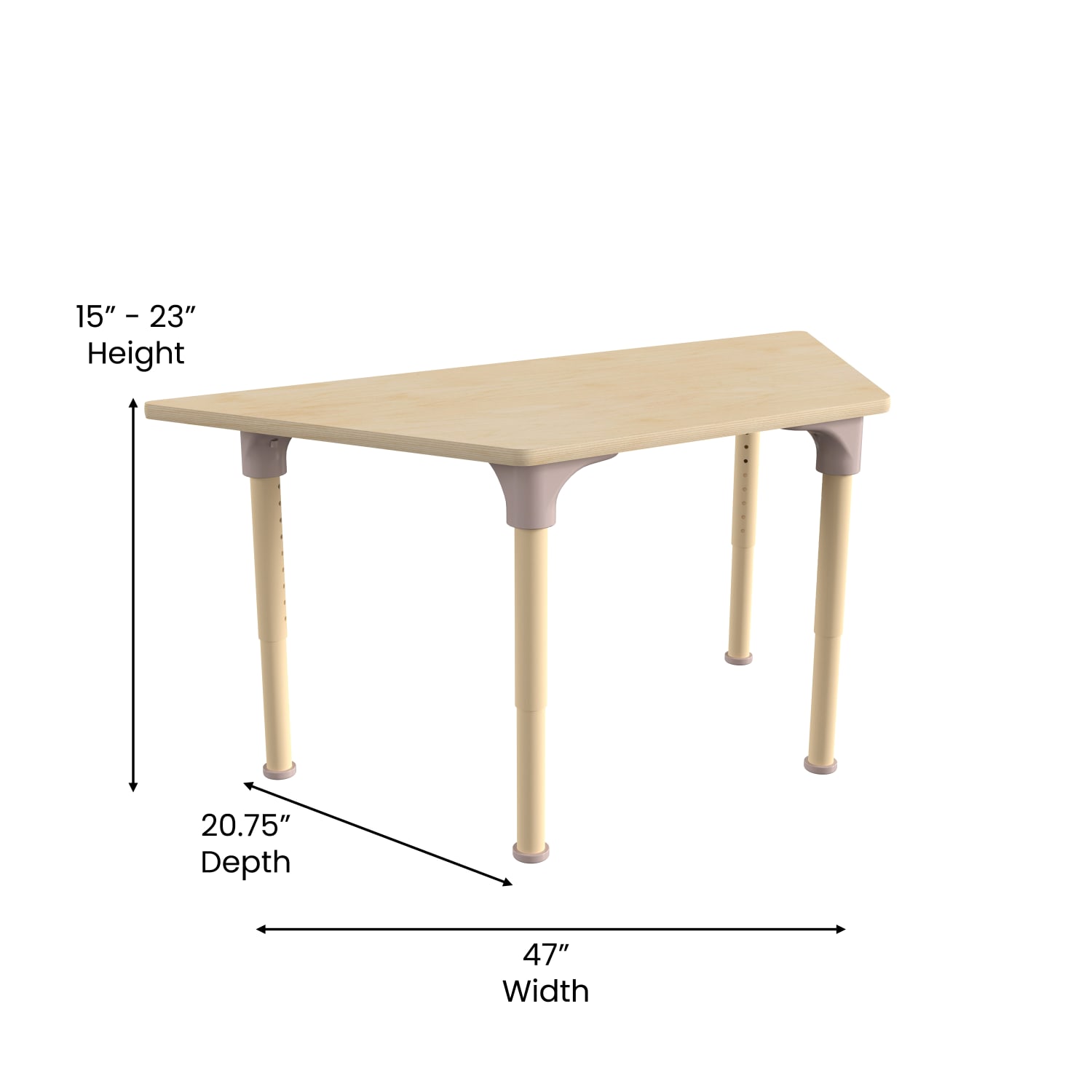 Flash Furniture Bright Beginnings Commercial Grade Wooden Trapezoid Adjustable Height Classroom Activity Table, 23inH x 20-3/4inW x 47inD, Beech - Image 6