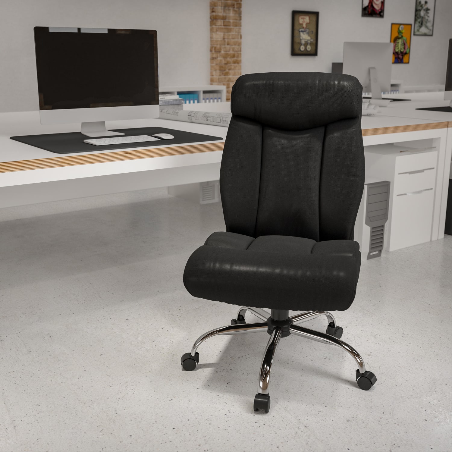 Flash Furniture Hercules Big & Tall High-Back Ergonomic LeatherSoft Faux Leather Office Chair With Full Headrest And Chrome Base, Black