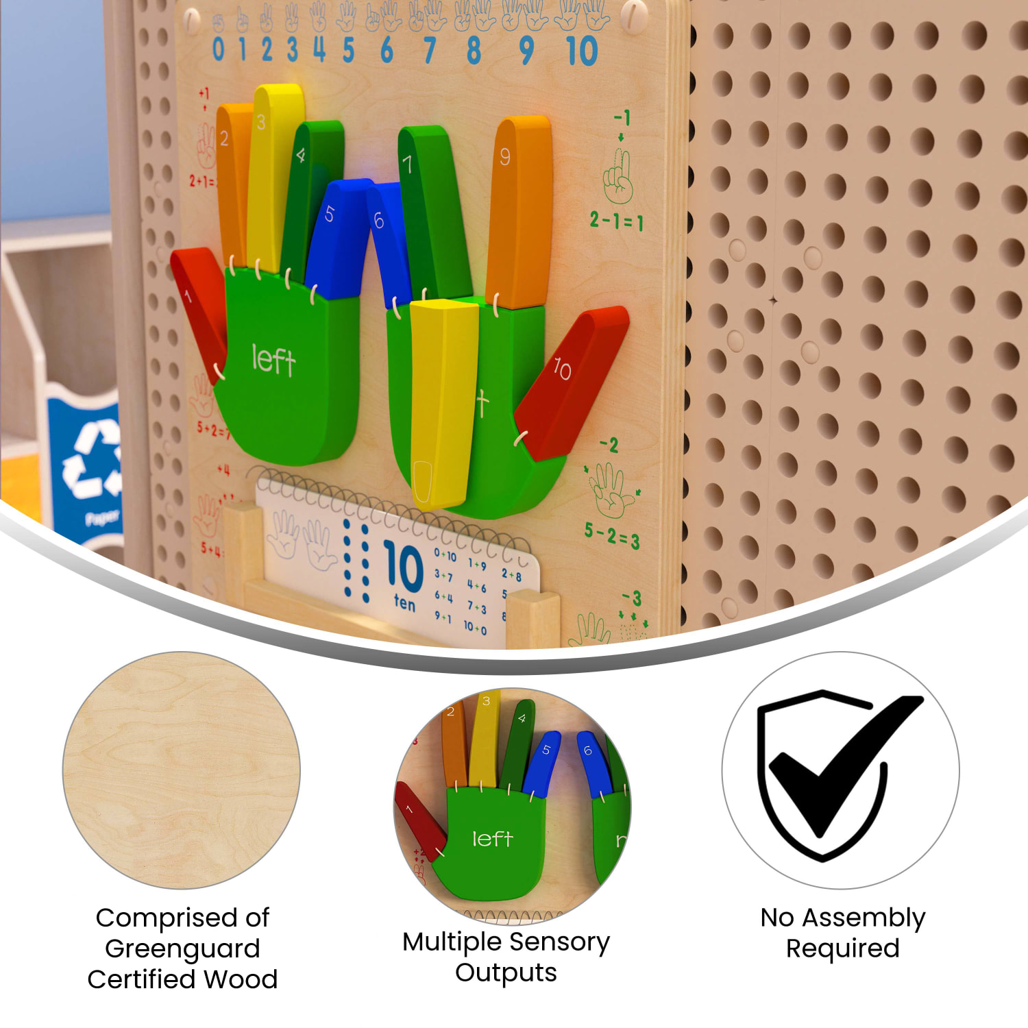 Flash Furniture Bright Beginnings Commercial Grade Wooden Counting STEAM Wall Accessory Board, Beech - Image 5