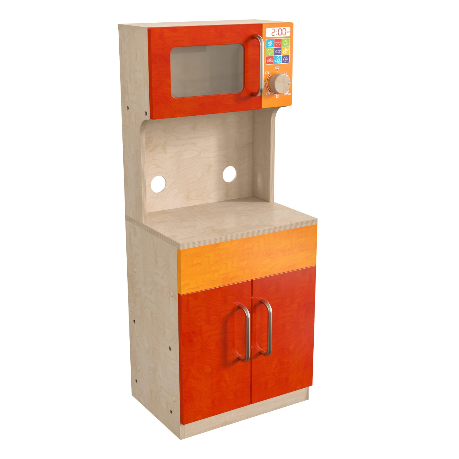 Flash Furniture Bright Beginnings Commercial Grade Wooden Childrens Kitchen Cabinet With Microwave, 39-1/2inH x 15-7/8inW x 13-1/2inD, Beech - Image 3