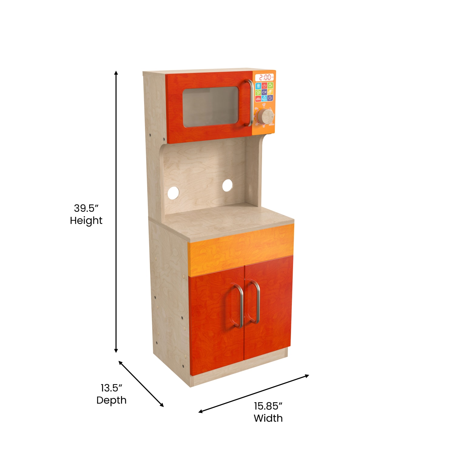 Flash Furniture Bright Beginnings Commercial Grade Wooden Childrens Kitchen Cabinet With Microwave, 39-1/2inH x 15-7/8inW x 13-1/2inD, Beech - Image 6
