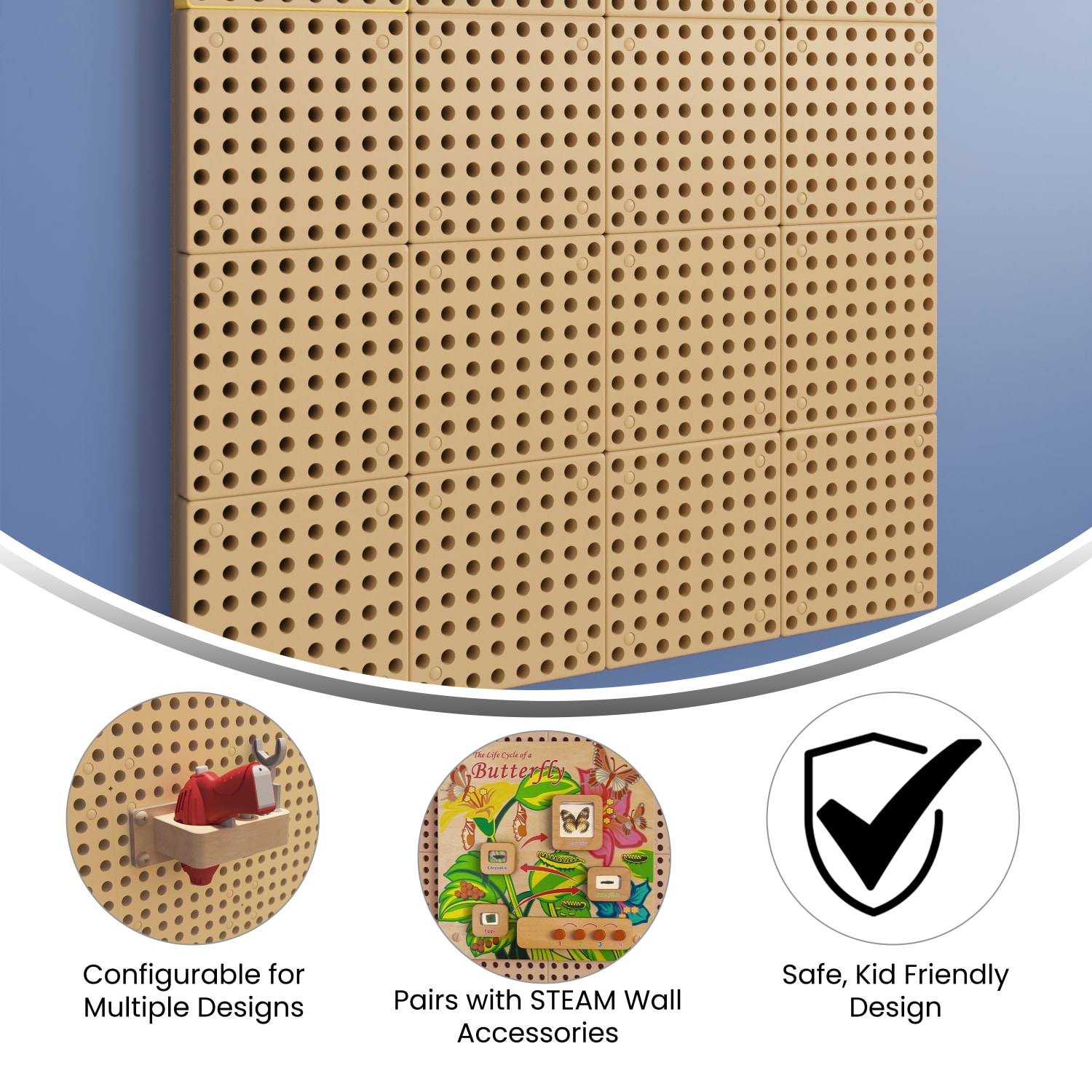 Flash Furniture Bright Beginnings Commercial Multipurpose Modular STEAM Wall Peg System Panel, Natural - Image 5