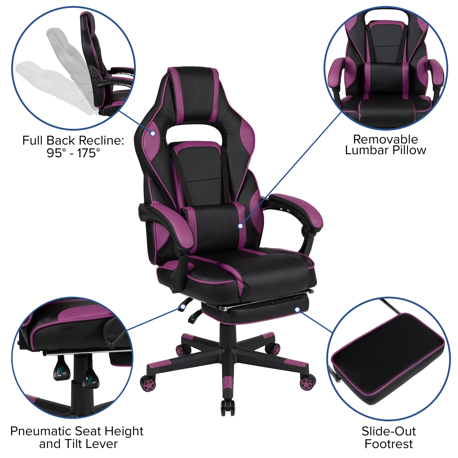 Flash Furniture X40 Gaming Chair With Fully Reclining Back And Arms BlackPurple PopularChairscom
