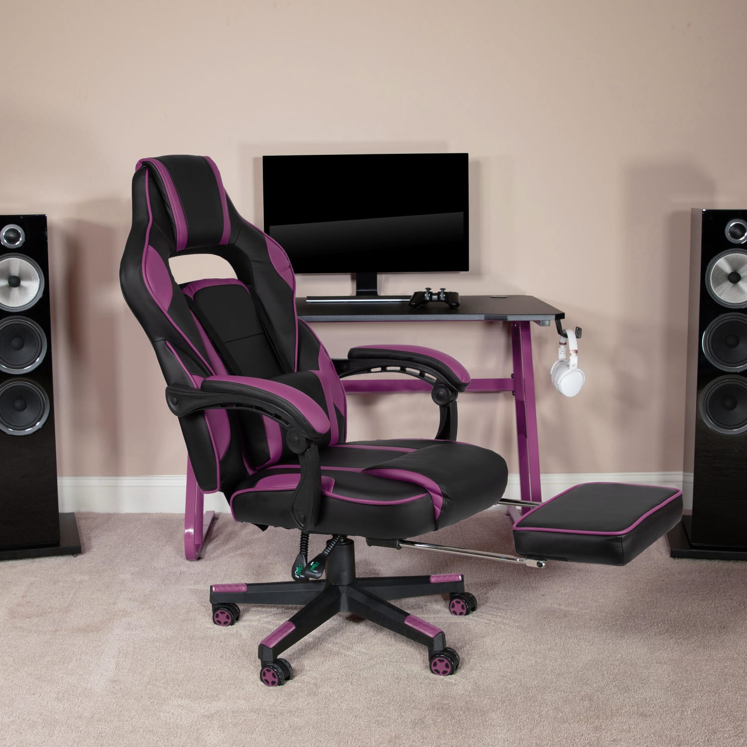 Flash Furniture X40 Gaming Chair With Fully Reclining Back And Arms BlackPurple PopularChairscom