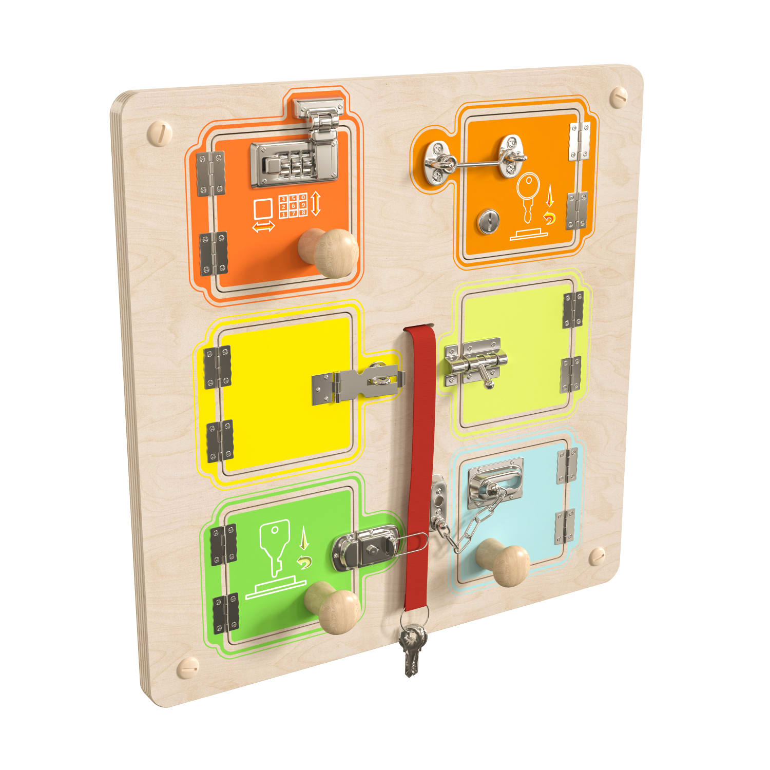 Flash Furniture Bright Beginnings Commercial Grade Wooden Locks And Buckles STEAM Wall Accessory Board, Beech/Multicolor - Image 3