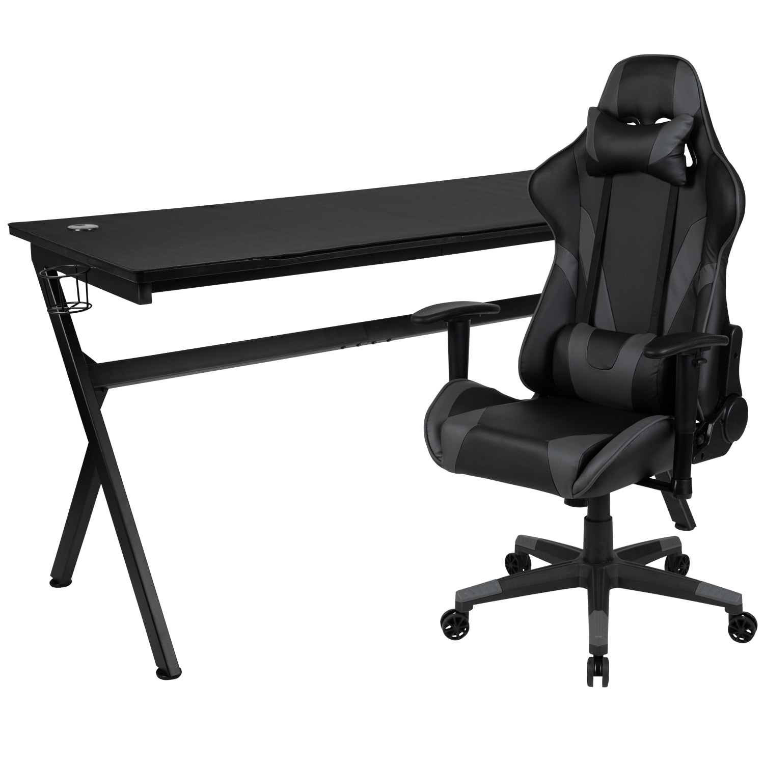 Flash Furniture Gaming Desk And Reclining Chair Set With Cup Holder, Headphone Hook & Removable Mouse Pad Top, Gray - Image 3