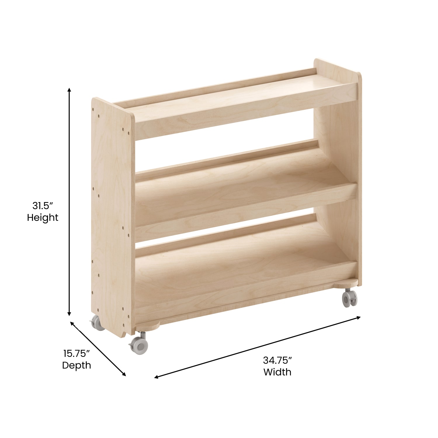 Flash Furniture Bright Beginnings Commercial Grade Space Saving Wooden Mobile Classroom Storage Cart, 31-1/2inH x 34-3/4inW x 15-3/4inD, Beech - Image 6