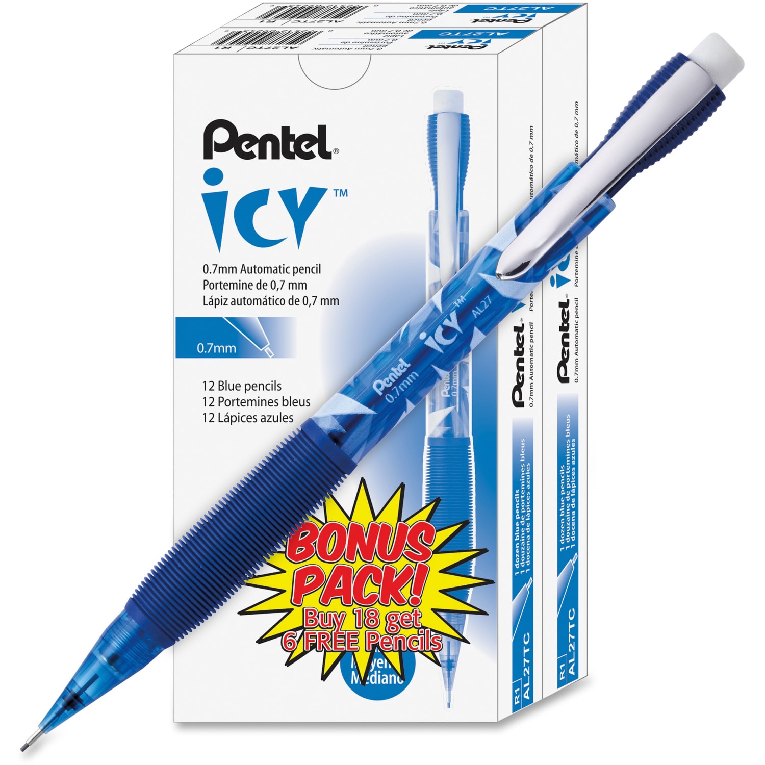 Pentel ICY Multipurpose Automatic Pencils, 0.7 mm, Transparent Blue Barrels, Pack Of 24 - Image 4