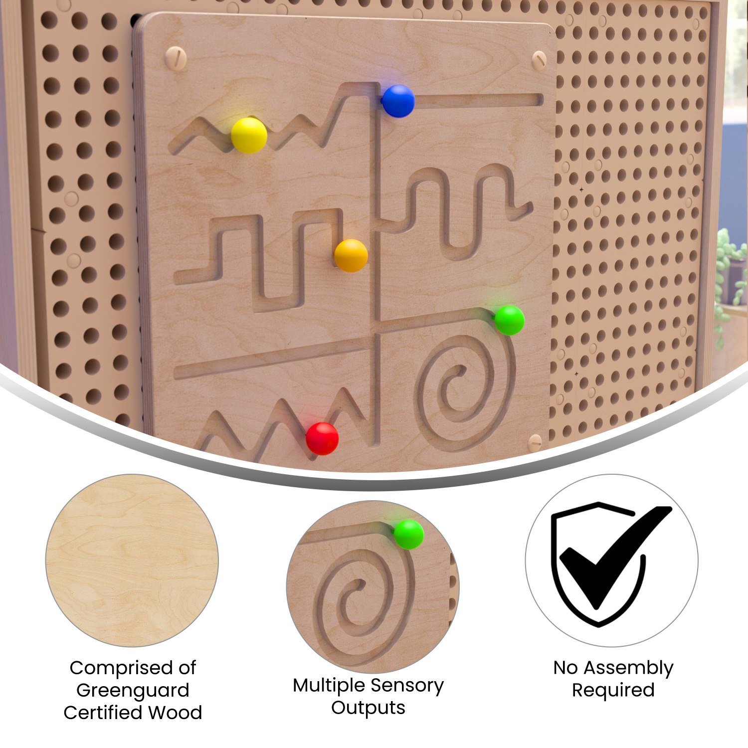 Flash Furniture Bright Beginnings Commercial Grade Wooden Maze Motor Skills STEAM Wall Accessory Board, Beech - Image 5