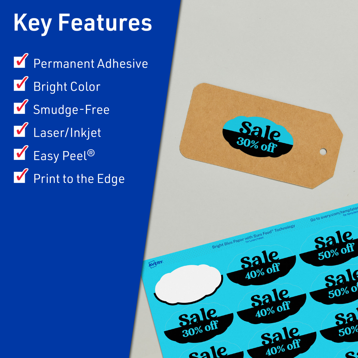 Avery Print-To-The-Edge Labels With Sure Feed Technology And Easy Peel, 94061-BBP10, Oval Scalloped, 1-1/8inx2-1/4in, Matte Bright Blue, Pack of 210 - Image 3