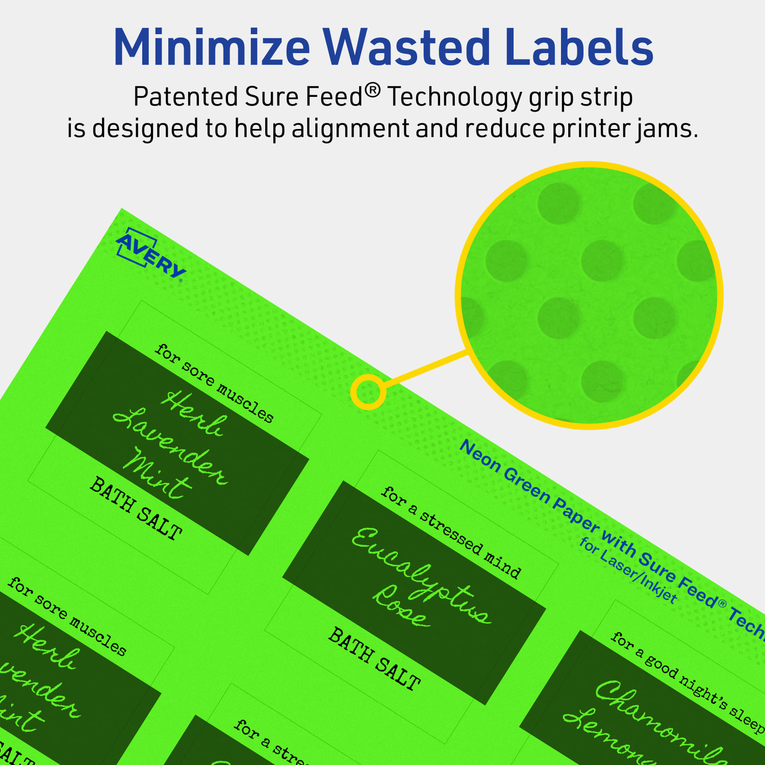 Avery Print-To-The-Edge Labels With Sure Feed Technology And Easy Peel Label Feature, 94107-NGP10, Square, 2in x 2in, Matte Neon Green, Pack of 120 - Image 5