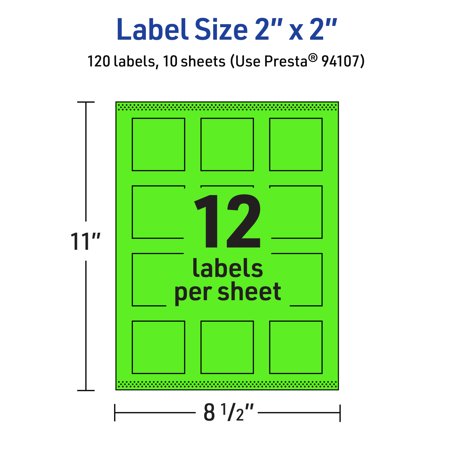 Avery Print-To-The-Edge Labels With Sure Feed Technology And Easy Peel Label Feature, 94107-NGP10, Square, 2in x 2in, Matte Neon Green, Pack of 120 - Image 6
