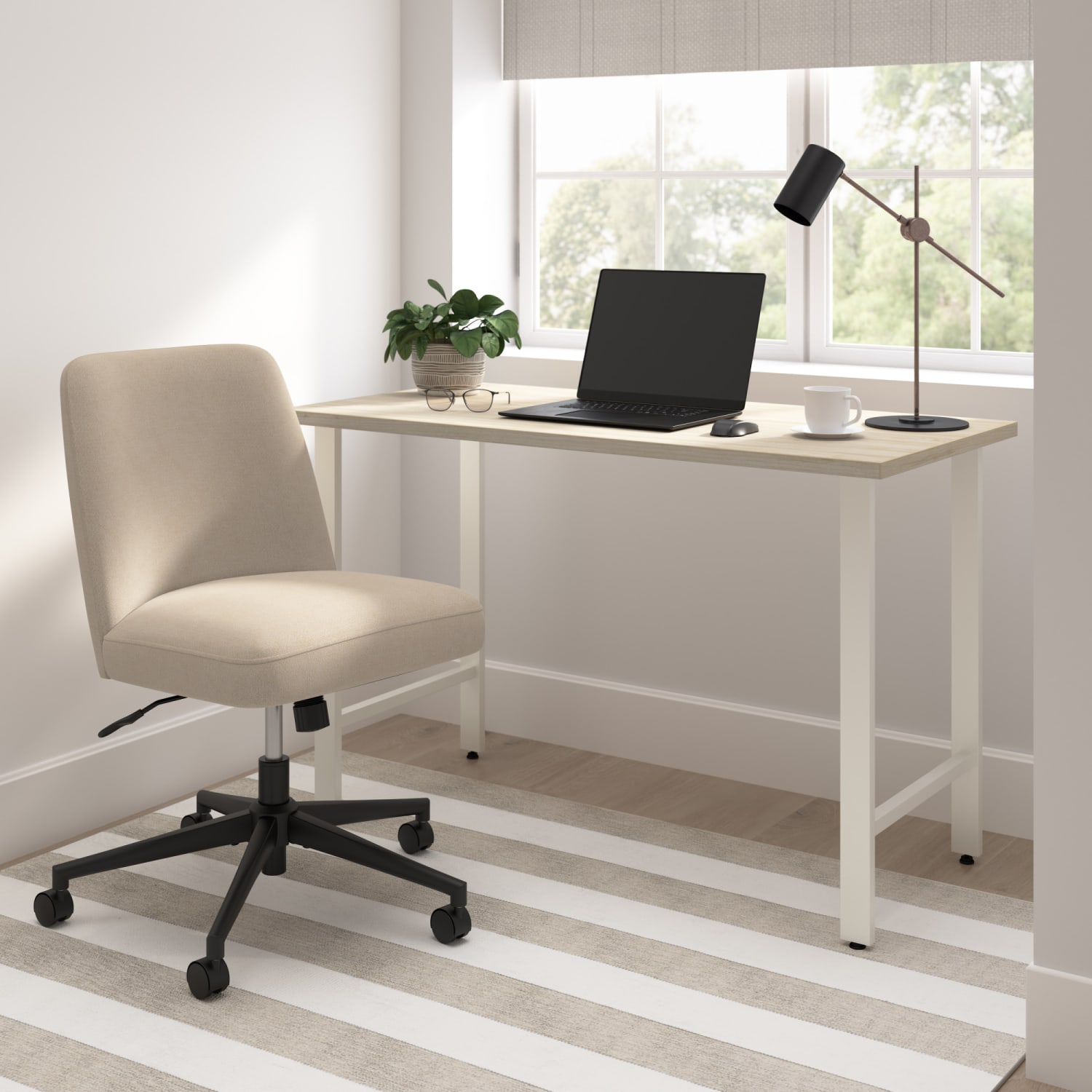 Bush Furniture Serenity Fabric Mid Back Armless Office Chair with Wheels, Soft Beige, Standard Deliver Service - Image 3