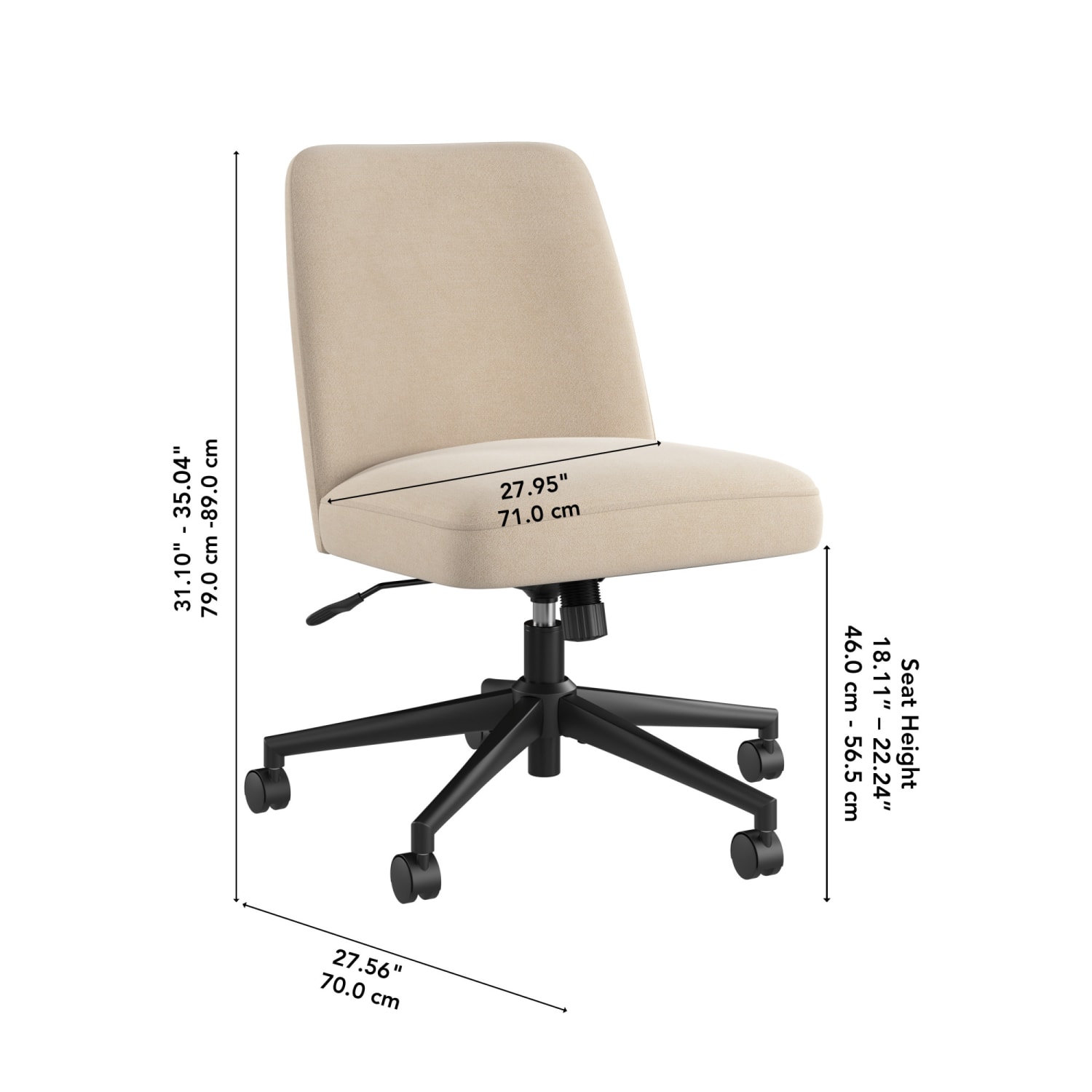 Bush Furniture Serenity Fabric Mid Back Armless Office Chair with Wheels, Soft Beige, Standard Deliver Service - Image 5