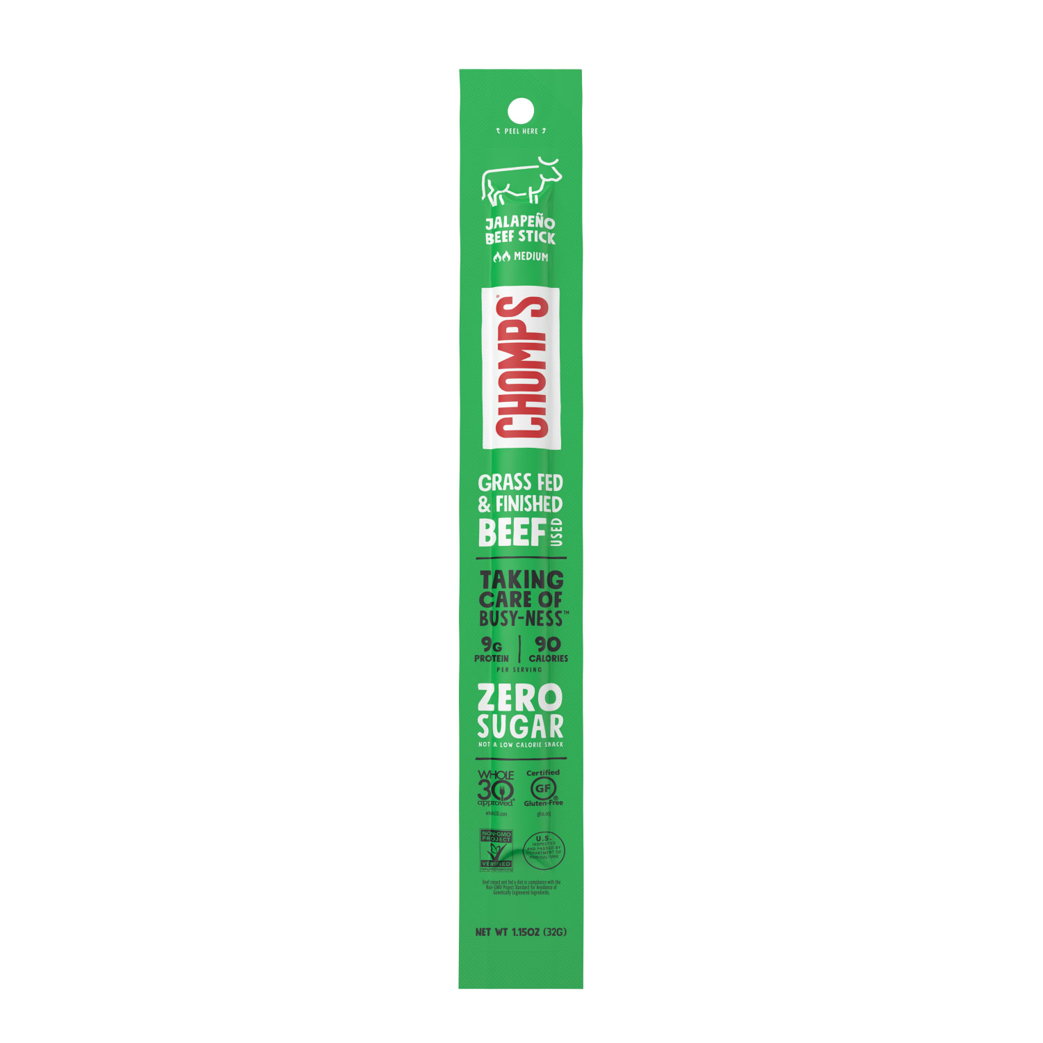 CHOMPS Beef Snack Sticks, Jalapeno, 1.15 Oz, Pack Of 24 Sticks - Image 3