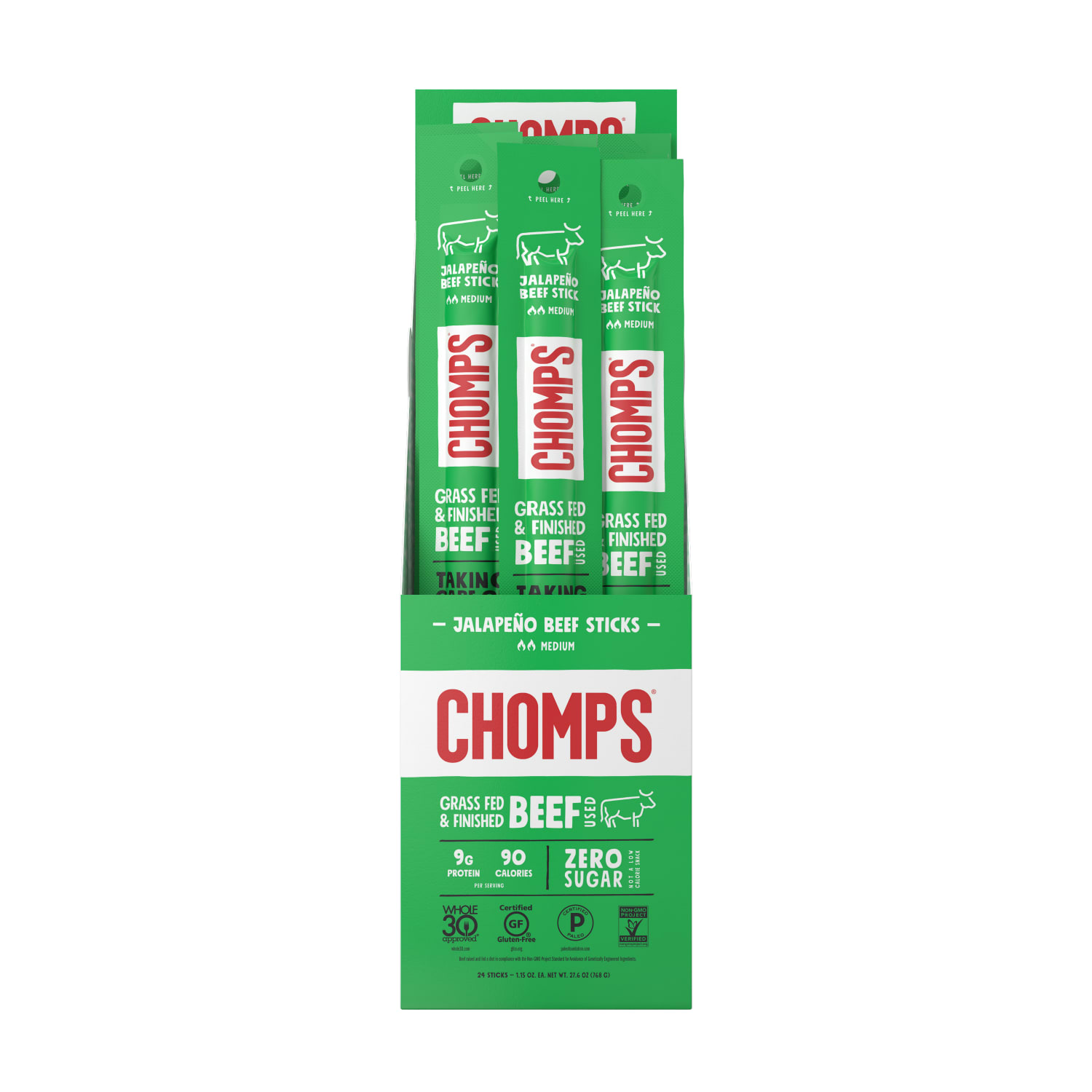 CHOMPS Beef Snack Sticks, Jalapeno, 1.15 Oz, Pack Of 24 Sticks - Image 6