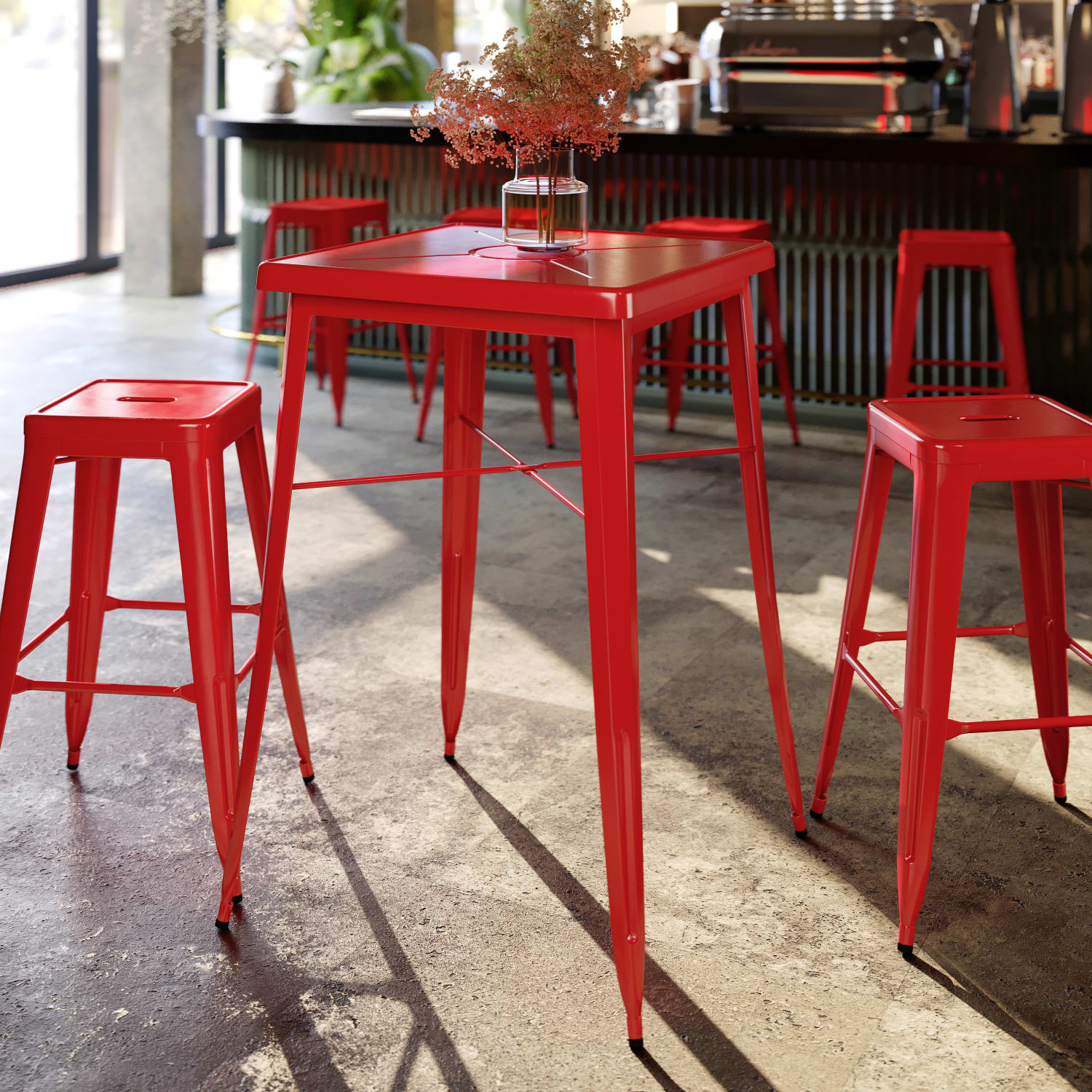 Flash Furniture Commercial Grade 23.75in Square Metal Indoor-Outdoor Bar Height Table, Red - Image 3
