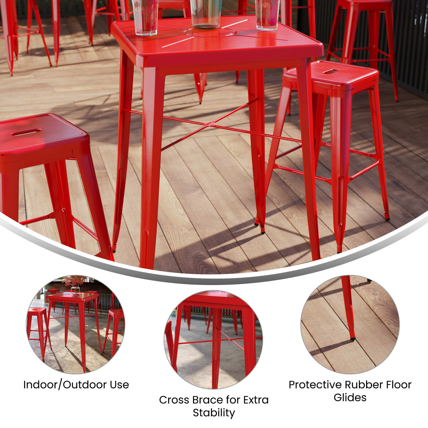 Flash Furniture Commercial Grade 23.75in Square Metal Indoor-Outdoor Bar Height Table, Red - Image 4