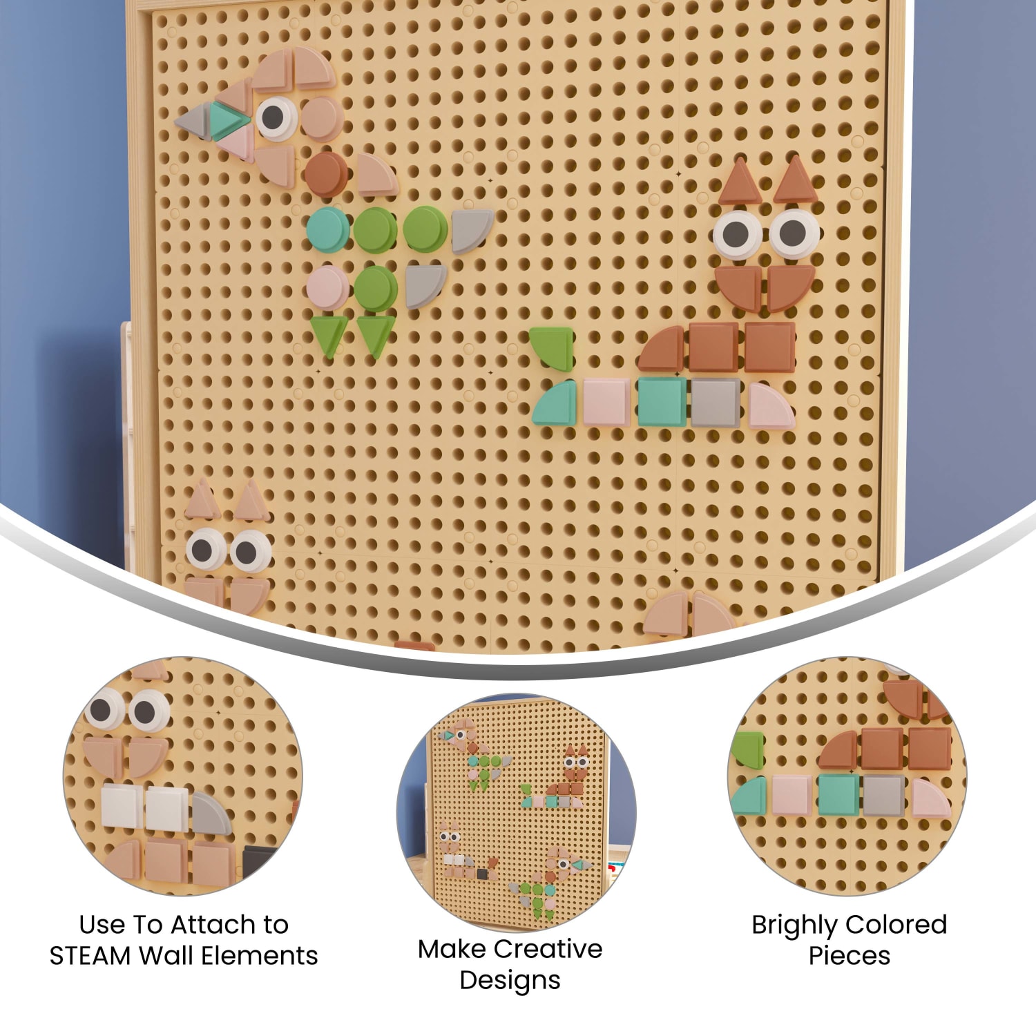 Flash Furniture Bright Beginnings Commercial Grade 256-Piece Shape Set For Modular STEAM Wall Systems, Multicolor Pastel - Image 5