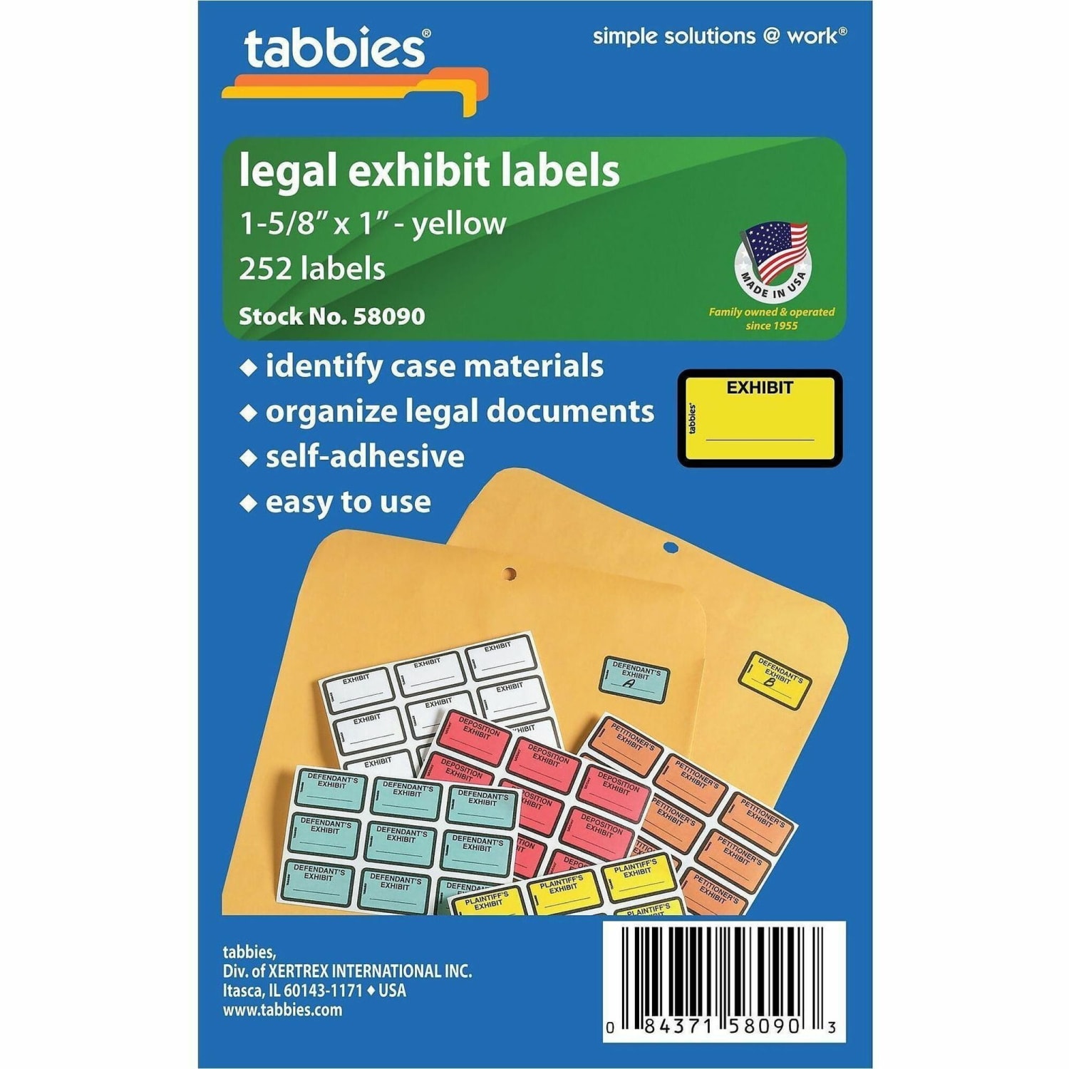 Tabbies Color-coded Legal Exhibit Labels, TAB58090, 1 5/8inW x 1inL, Yellow, Pack Of 252 - Image 3