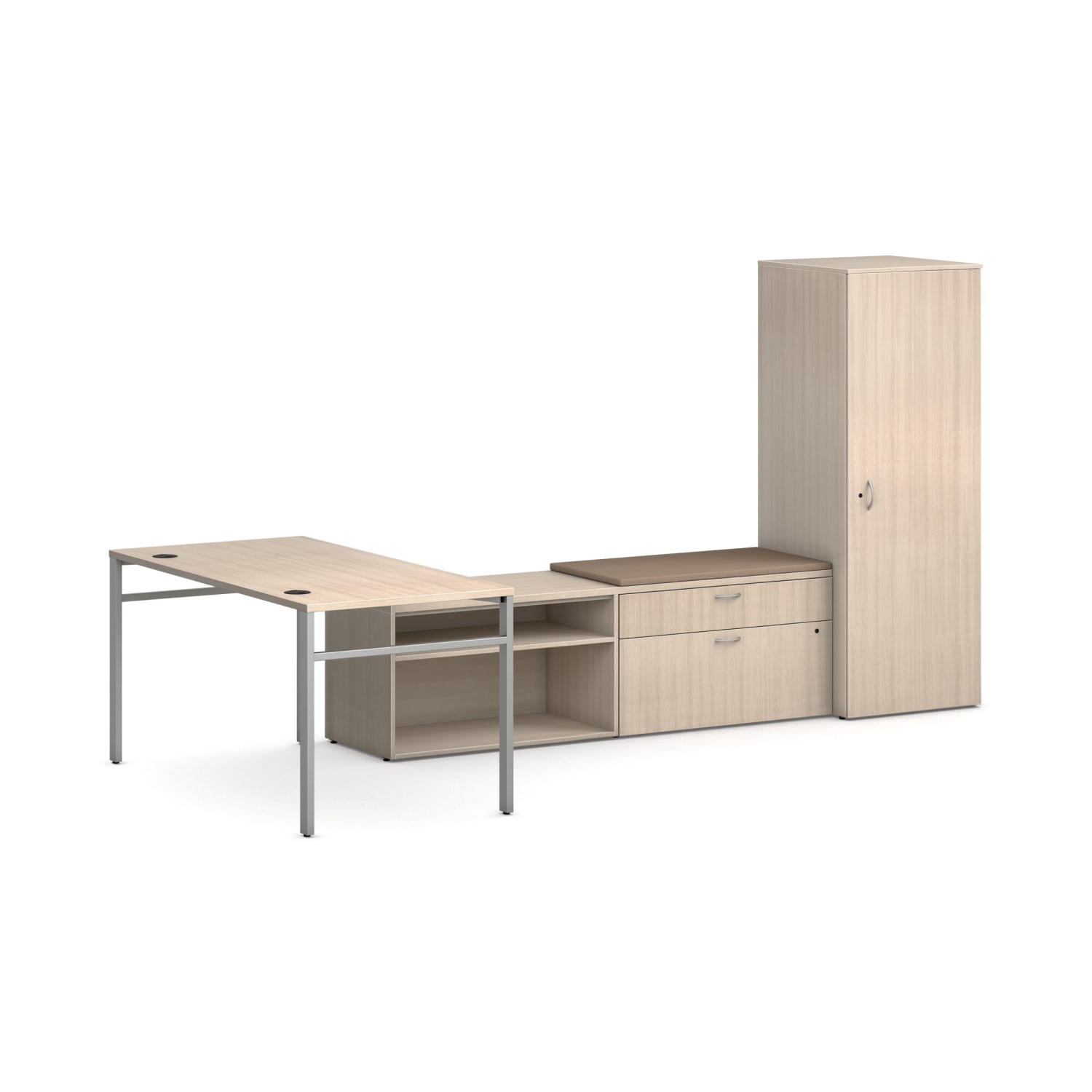 HON Mod 60inW L-Station With Storage, Desert Oak/Cool Neutral/Silver