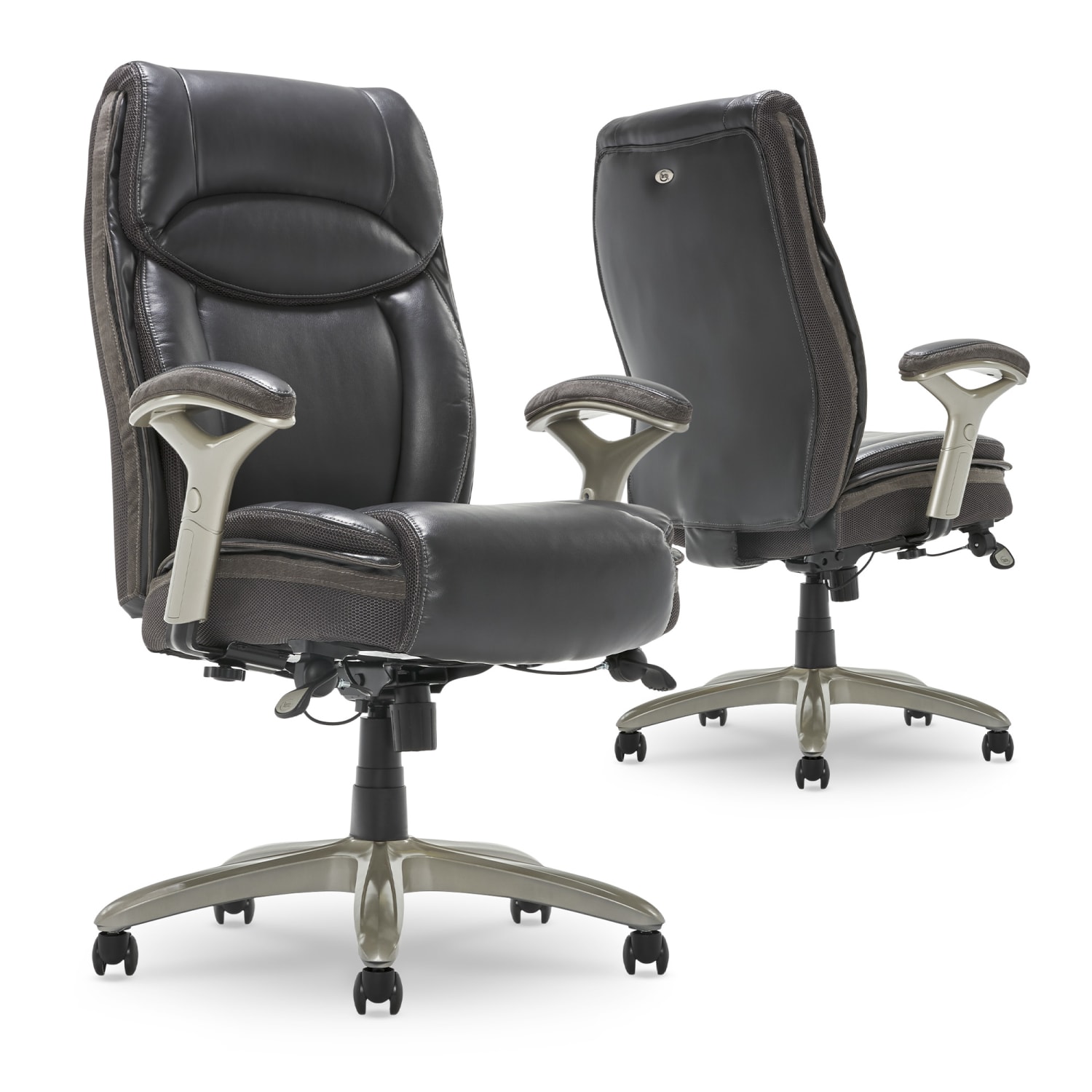 Serta Smart Layers Jennings Big & Tall Ergonomic Bonded Leather High-Back Executive Chair, Dark Gray/Silver - Image 3