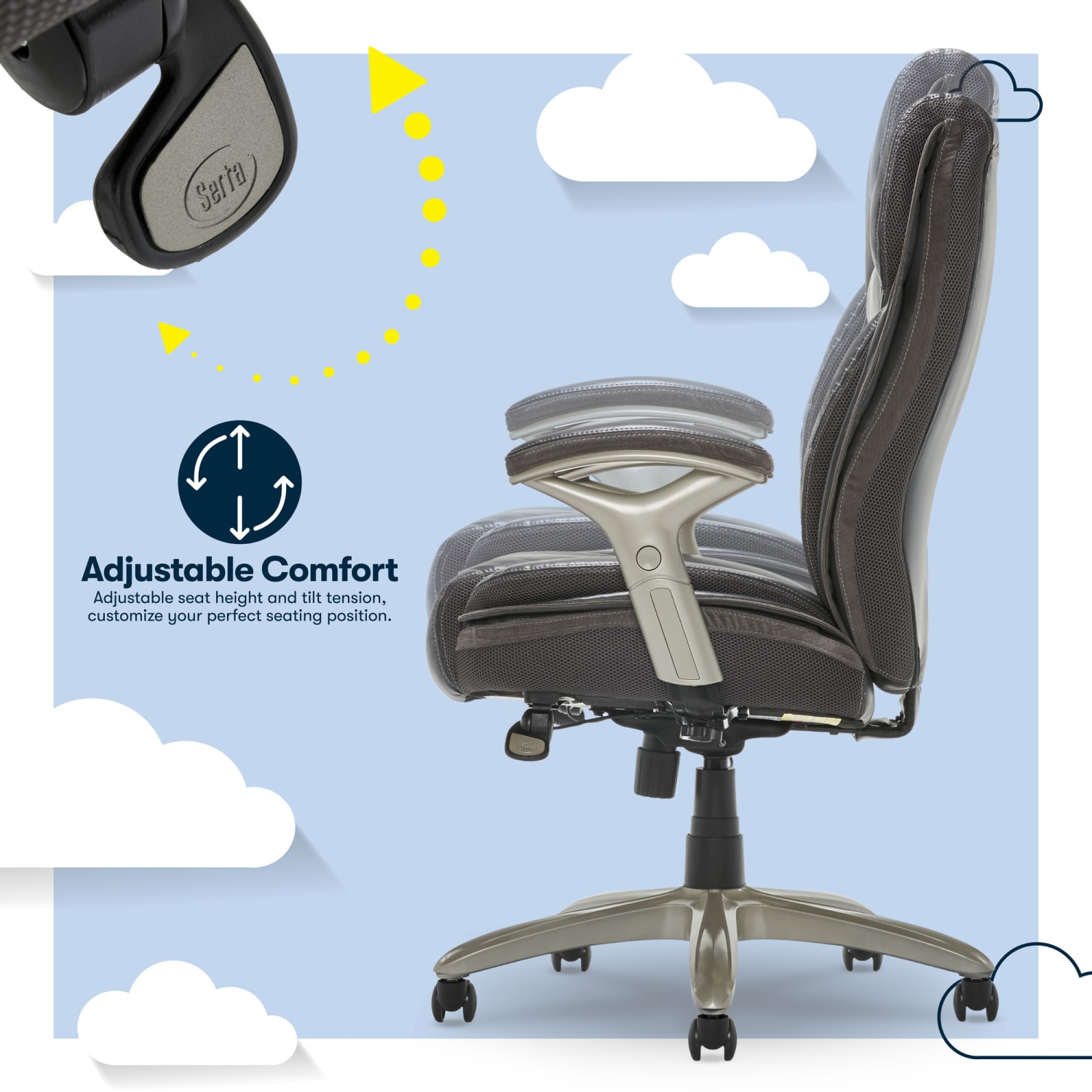 Serta Smart Layers Jennings Big & Tall Ergonomic Bonded Leather High-Back Executive Chair, Dark Gray/Silver - Image 6