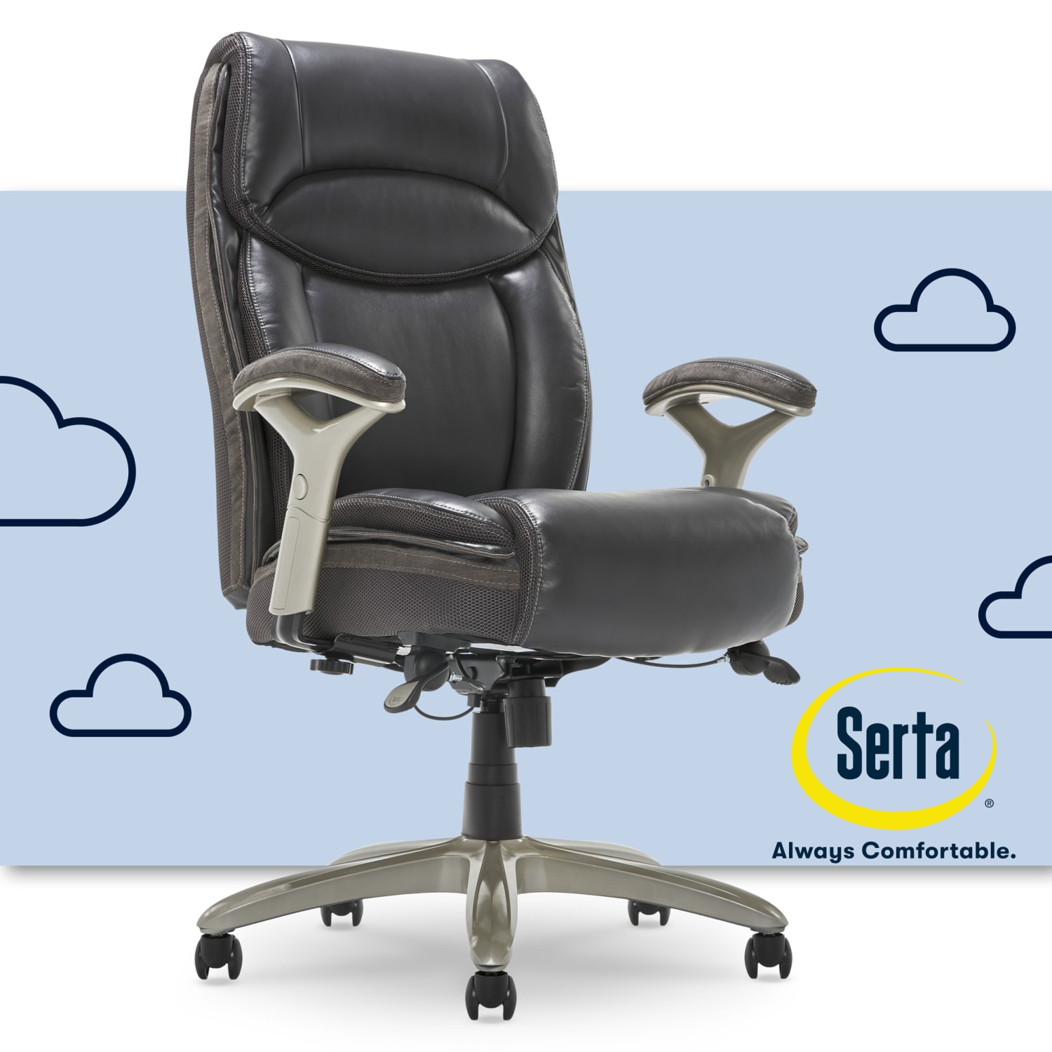 Serta Smart Layers Jennings Big & Tall Ergonomic Bonded Leather High-Back Executive Chair, Dark Gray/Silver - Image 10