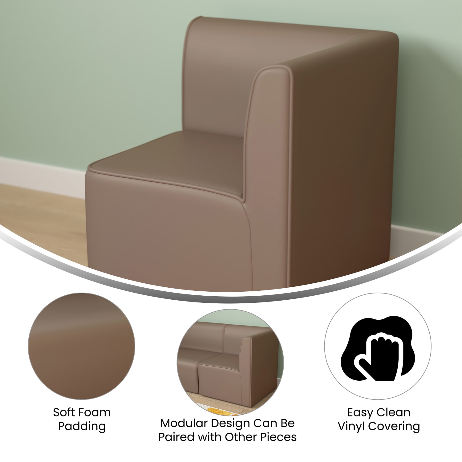 Flash Furniture Bright Beginnings Commercial Grade Modular Classroom Soft Seating 1 Seater Corner Chair Neutral PopularChairscom