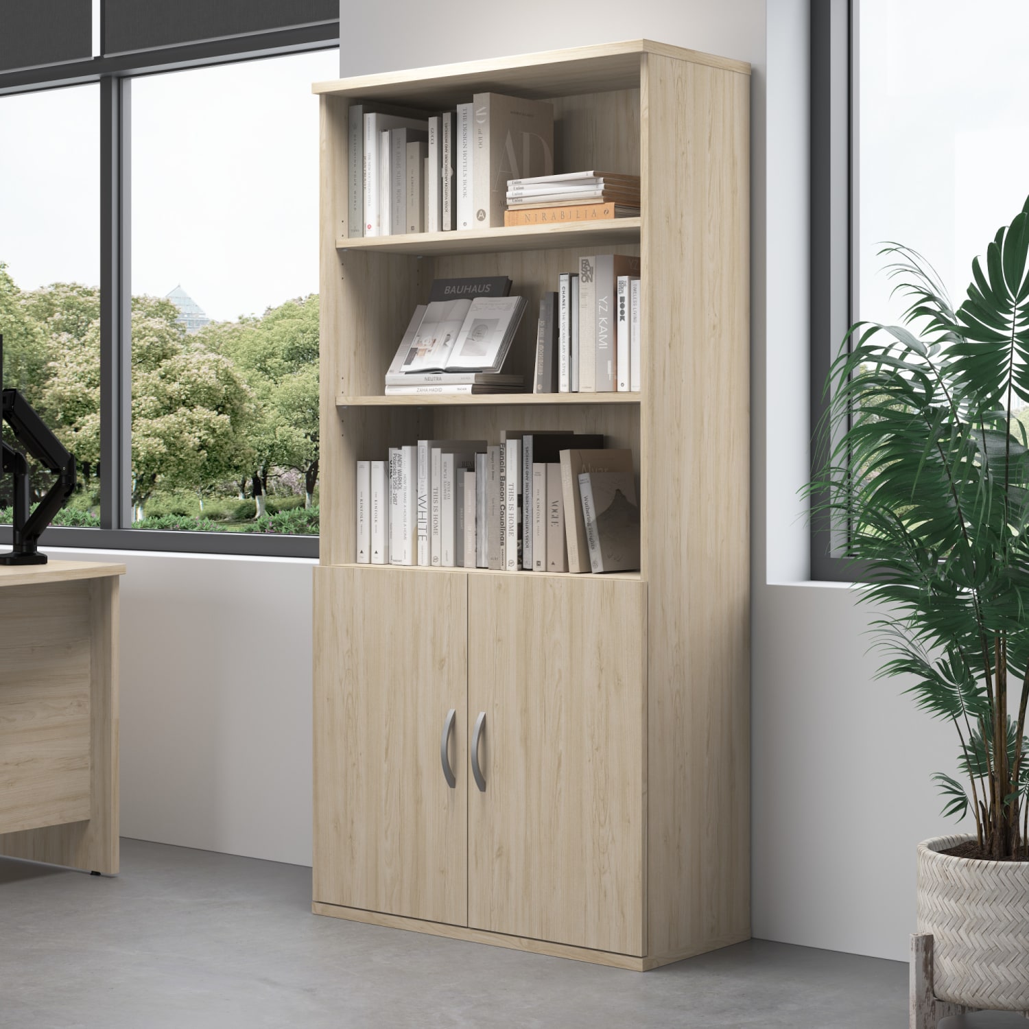 Bush Business Furniture Studio C Tall 5-Shelf Bookcase, Natural Elm, Standard Delivery - Image 4